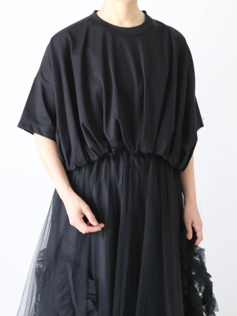 noir kei ninomiya 綿ポンチ Tシャツ ギャザー ショート丈