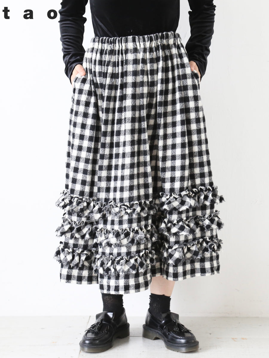 tao タオ ウールギンガムチェック先染スカート [TR-S008-051]｜CREER