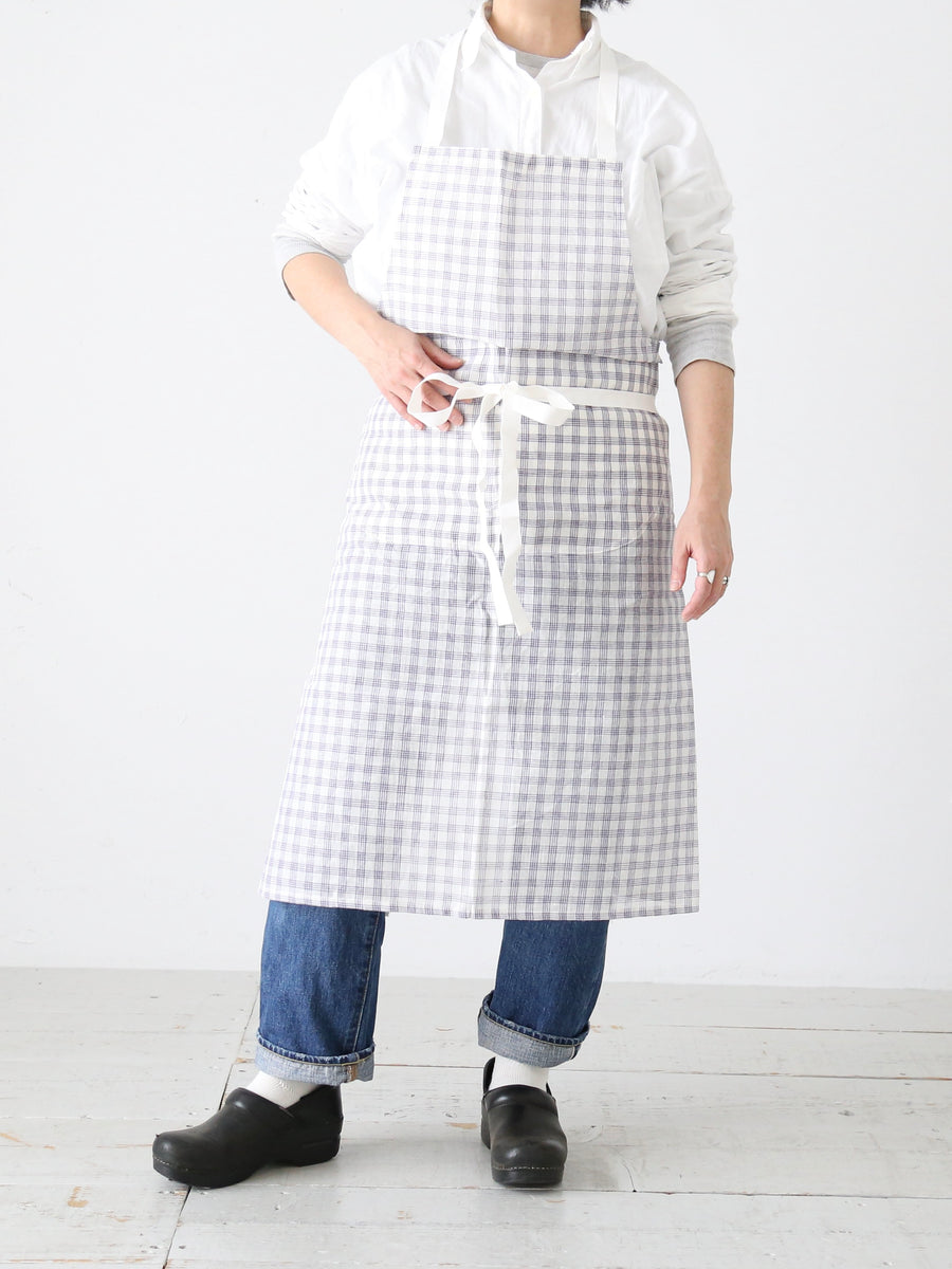 ALDIN アルディン ピンラインチェックエプロン 日本製 リネン – CREER
