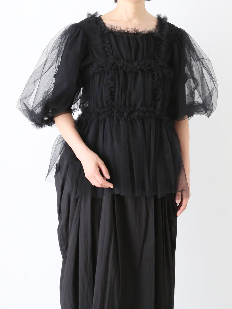 noir kei ninomiya ナイロンチュール パフスリーブブラウス スクエア