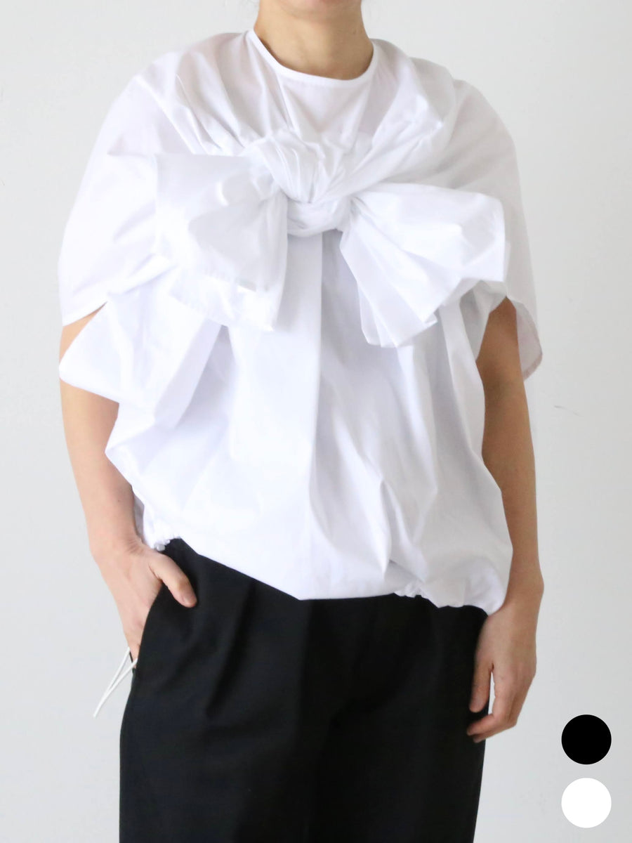 22aw 未使用 タオ ギャルソン 綿 ブロード エステル リボン 柄 ブラウス 綿ブロード×エステルサテン 刺繍加工 花モチーフ角襟長袖ブラウス TP