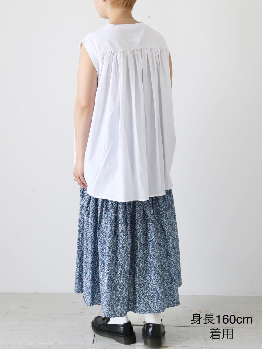 toujours スリーブレスシャツ TOUJOURS(トゥジュー)ファインヤーンコットン ラッフルカラー スリーブ