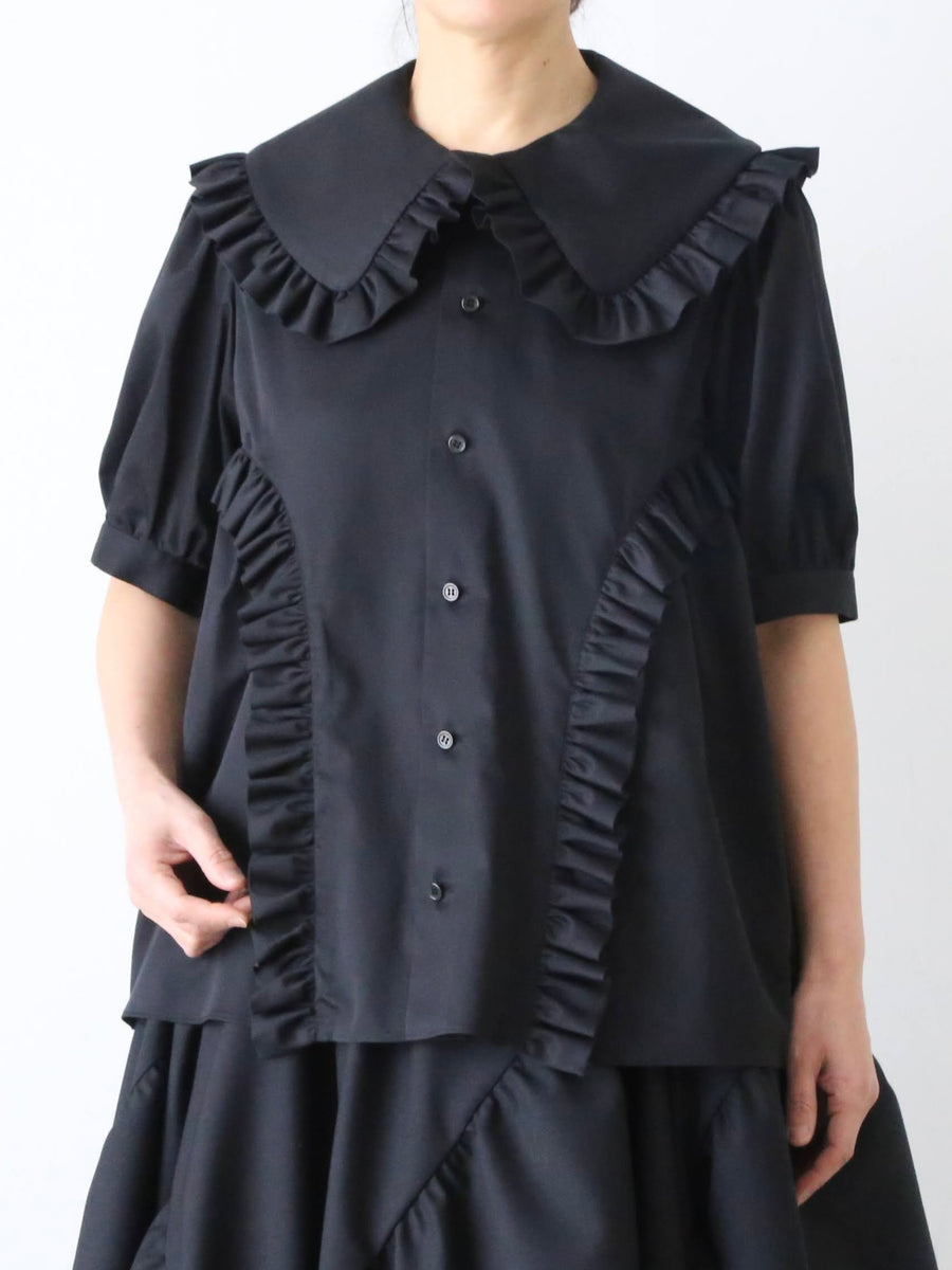 noir kei ninomiya 綿ブロード ブラウス 半袖 丸襟 フリル – CREER