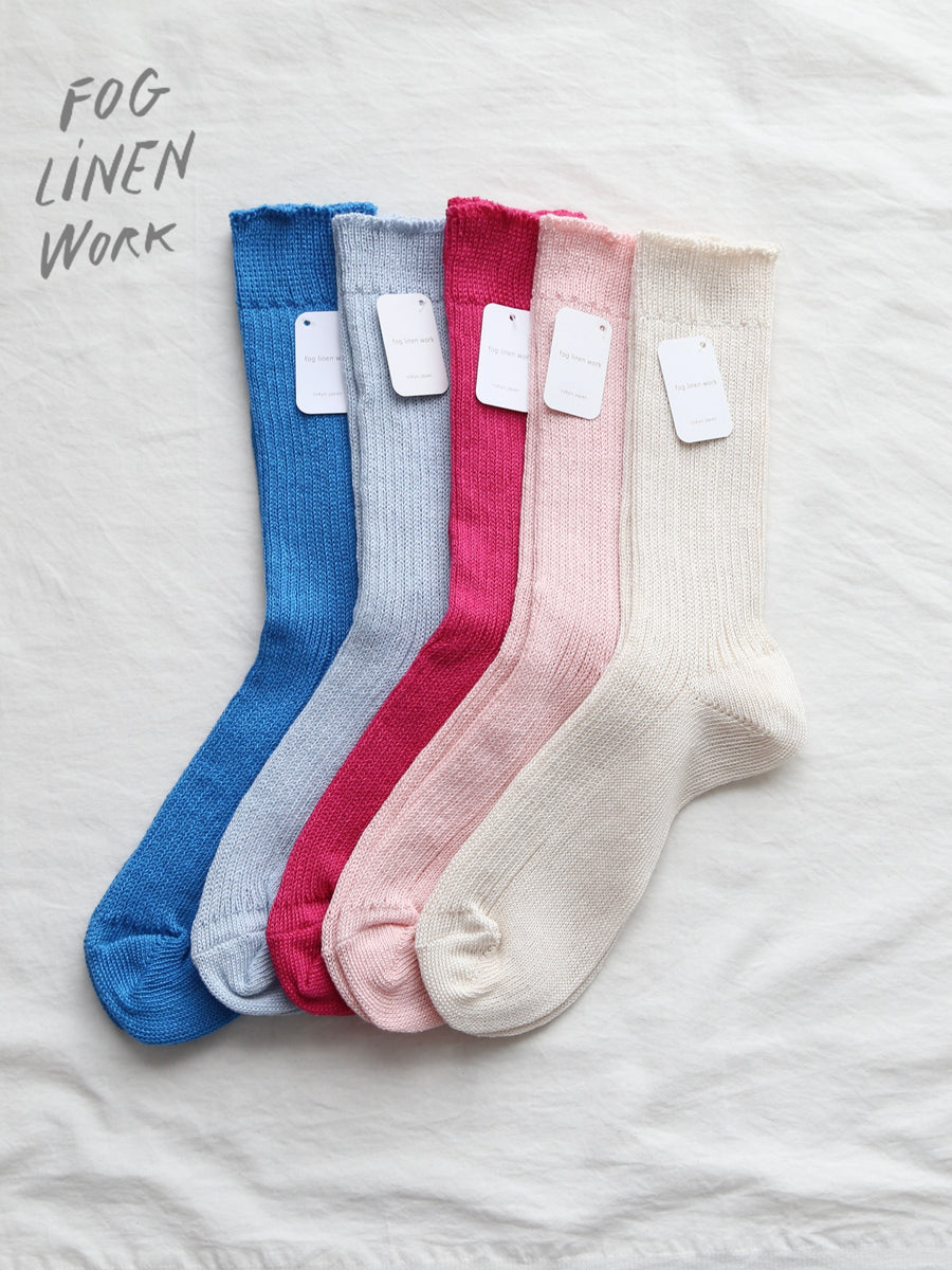 fog linen work フォグリネンワーク リネンミドルゲージリブソックス