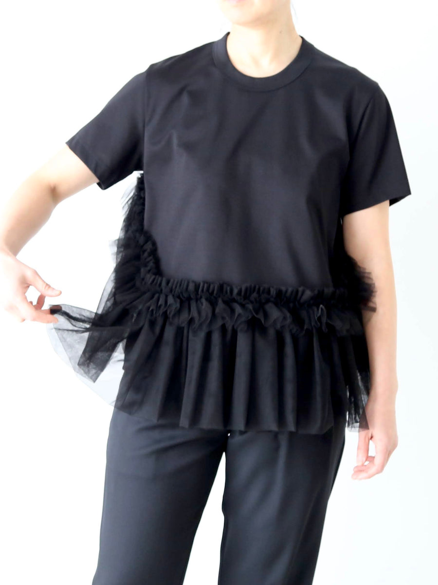 noir keininomiya チュール ベルト Tシャツ AD2020 noir kei ninomiya 綿ポンチ×ナイロンチュール Tシャツ フロント