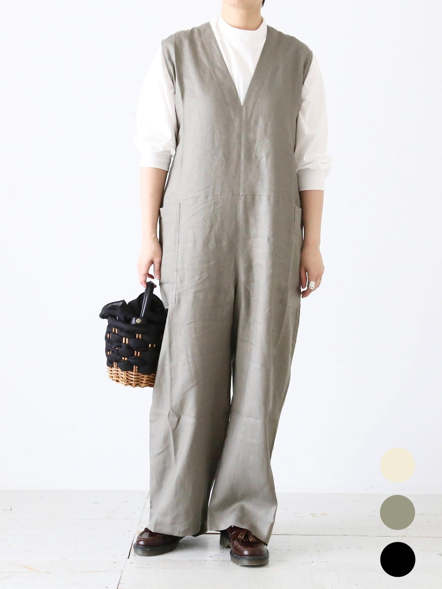 【美品】Honnete ジャンプスーツ Vネック サロペット Honnete (オネット) V Neck Jumpsuit Shadow Check / Vネックジャンプ