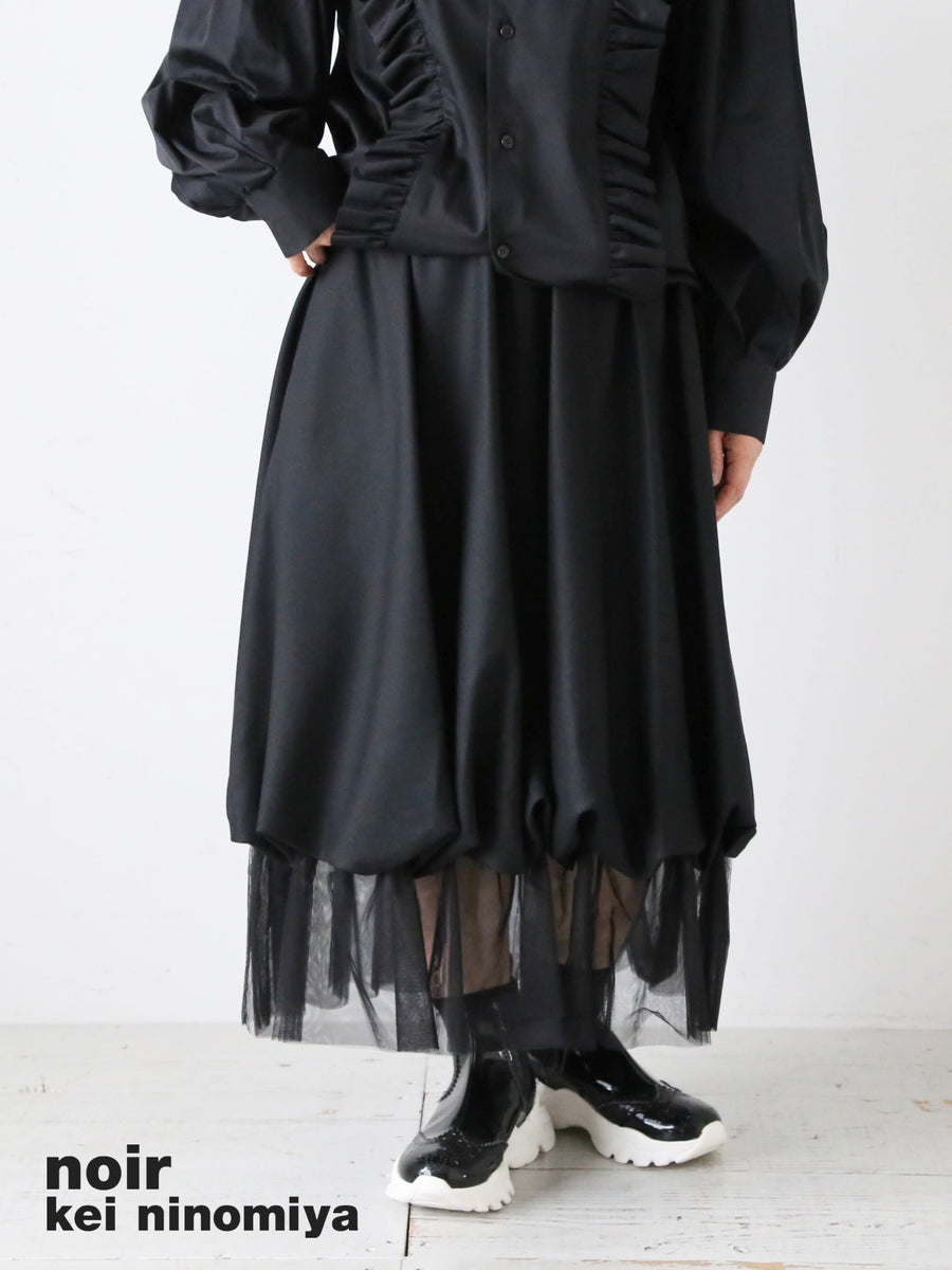 noir kei ninomiya ウールギャバジン×ナイロンチュールスカート [3R