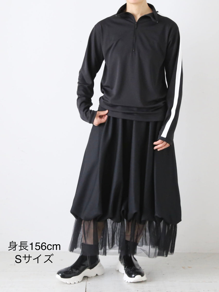 noir kei ninomiya ウールギャバジン×ナイロンチュールスカート [3R
