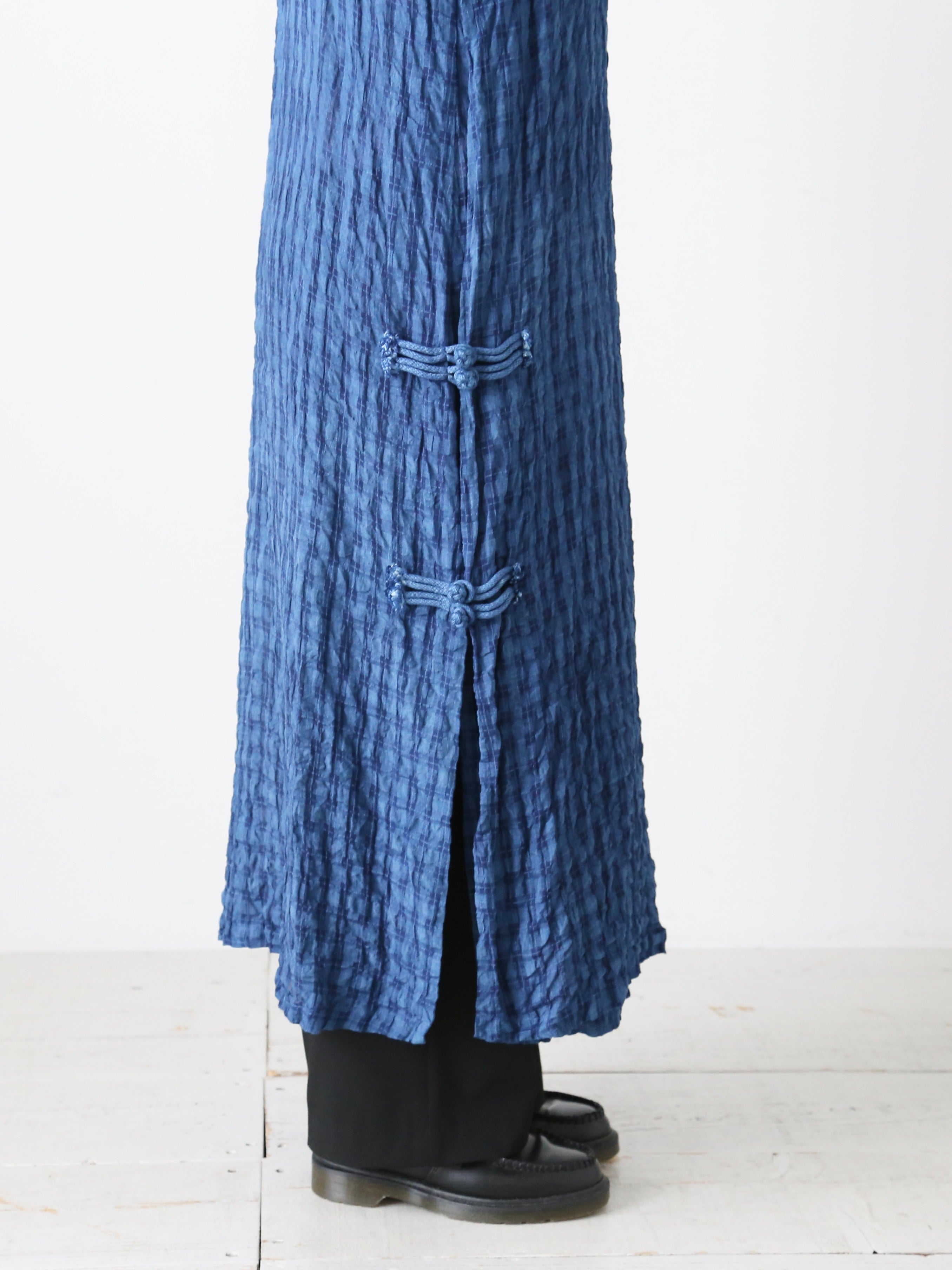 tao リネンキュプラチェック藍染ドレス [TM-O011-051]