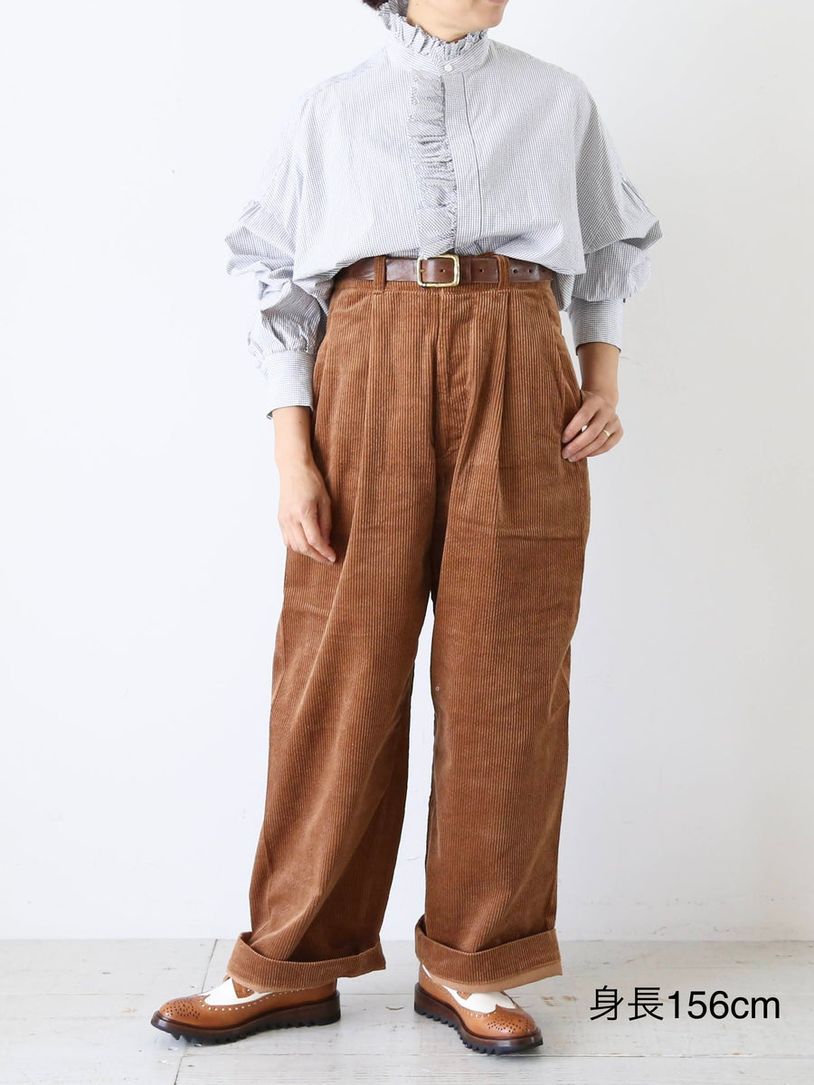 R&D.M.Co- 9W コーデュロイ タックワイドパンツ コットン ブラウン – CREER