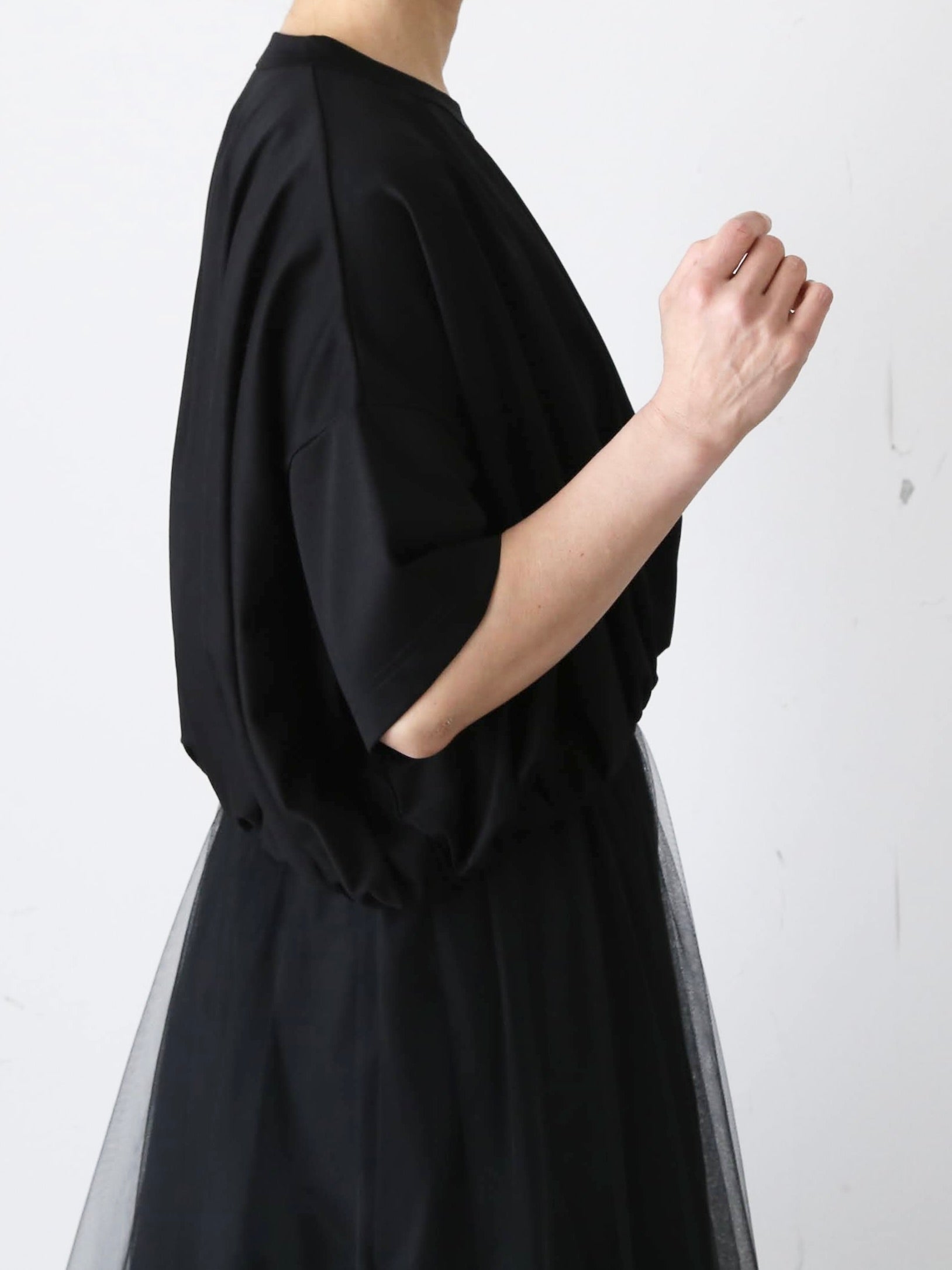 Noir kei Ninomiya コムデギャルソン　Tシャツ Comme Des Garcons Noir Kei Ninomiya Tulle Belt Ruched Tee Shirt