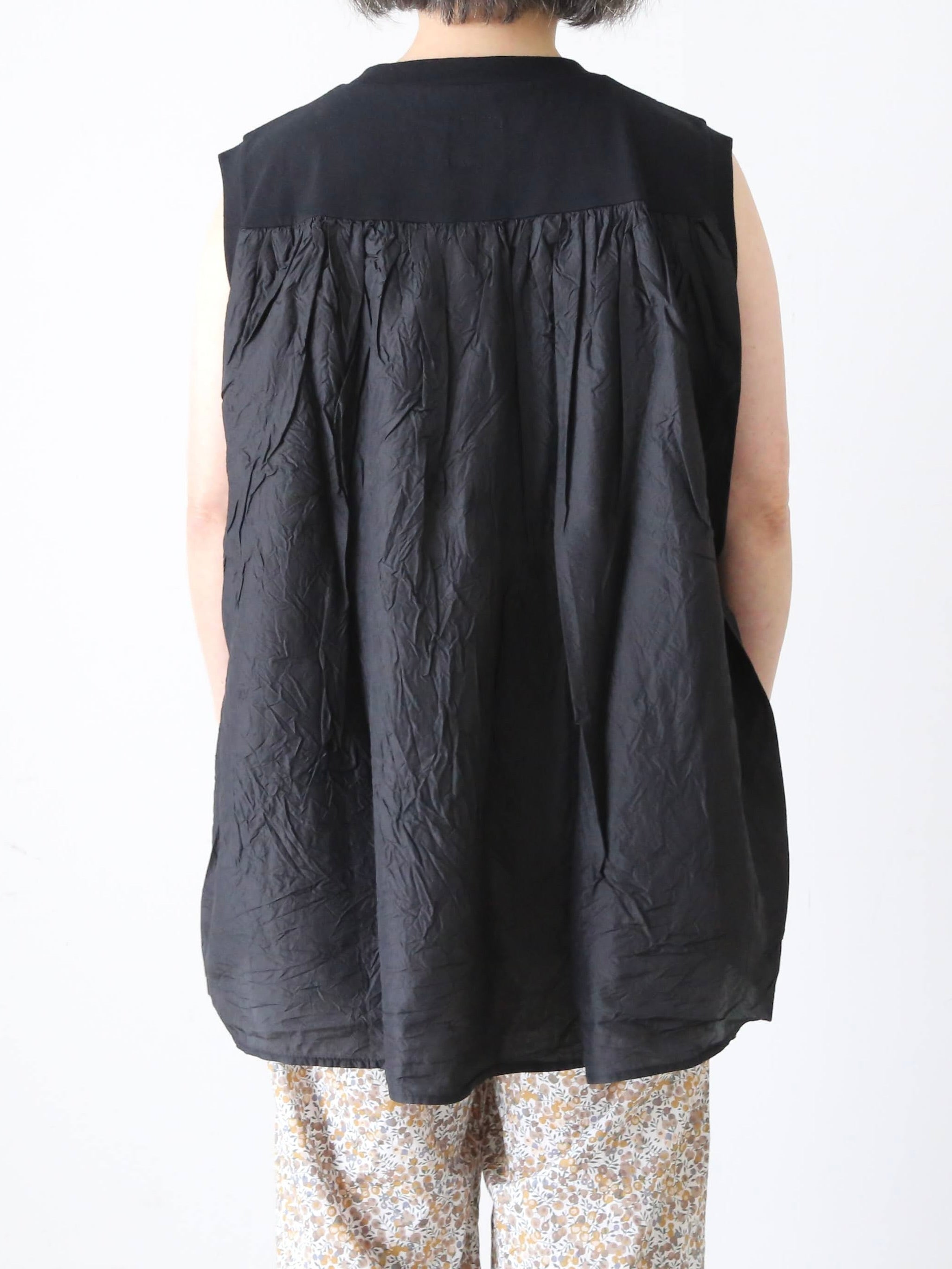 TOUJOURS スリーブレスコンビネーションTシャツ コットン×シルク 