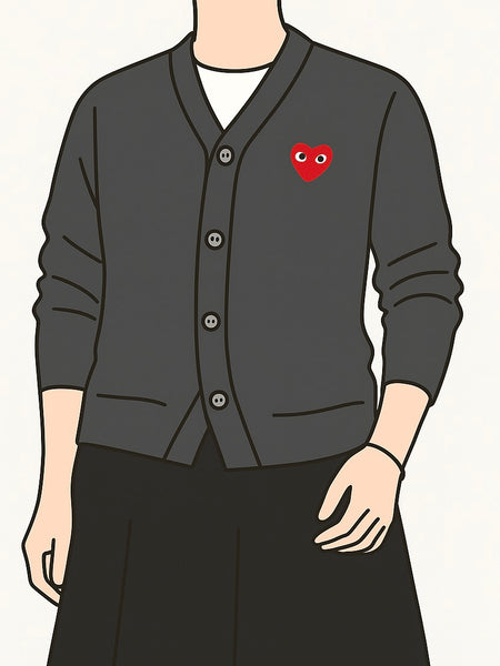 PLAY COMME DES GARÇONS Vネックカーディガン グレー　M PLAY COMME DES GARÇONS Vネックカーディガン グレー M PLAY COMME des