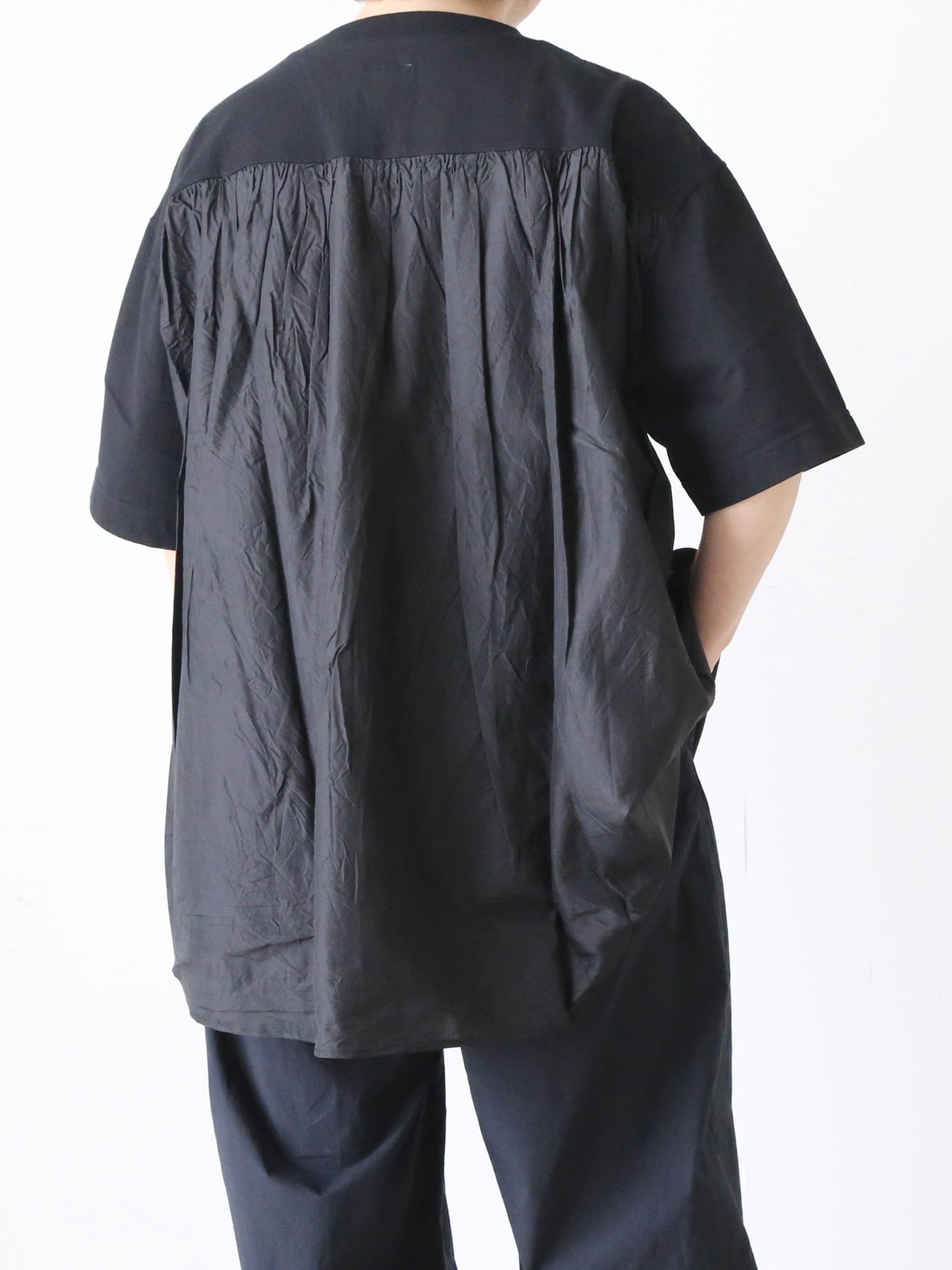 TOUJOURS コンビネーションTシャツ コットン×シルク ブラック 肘丈 – CREER