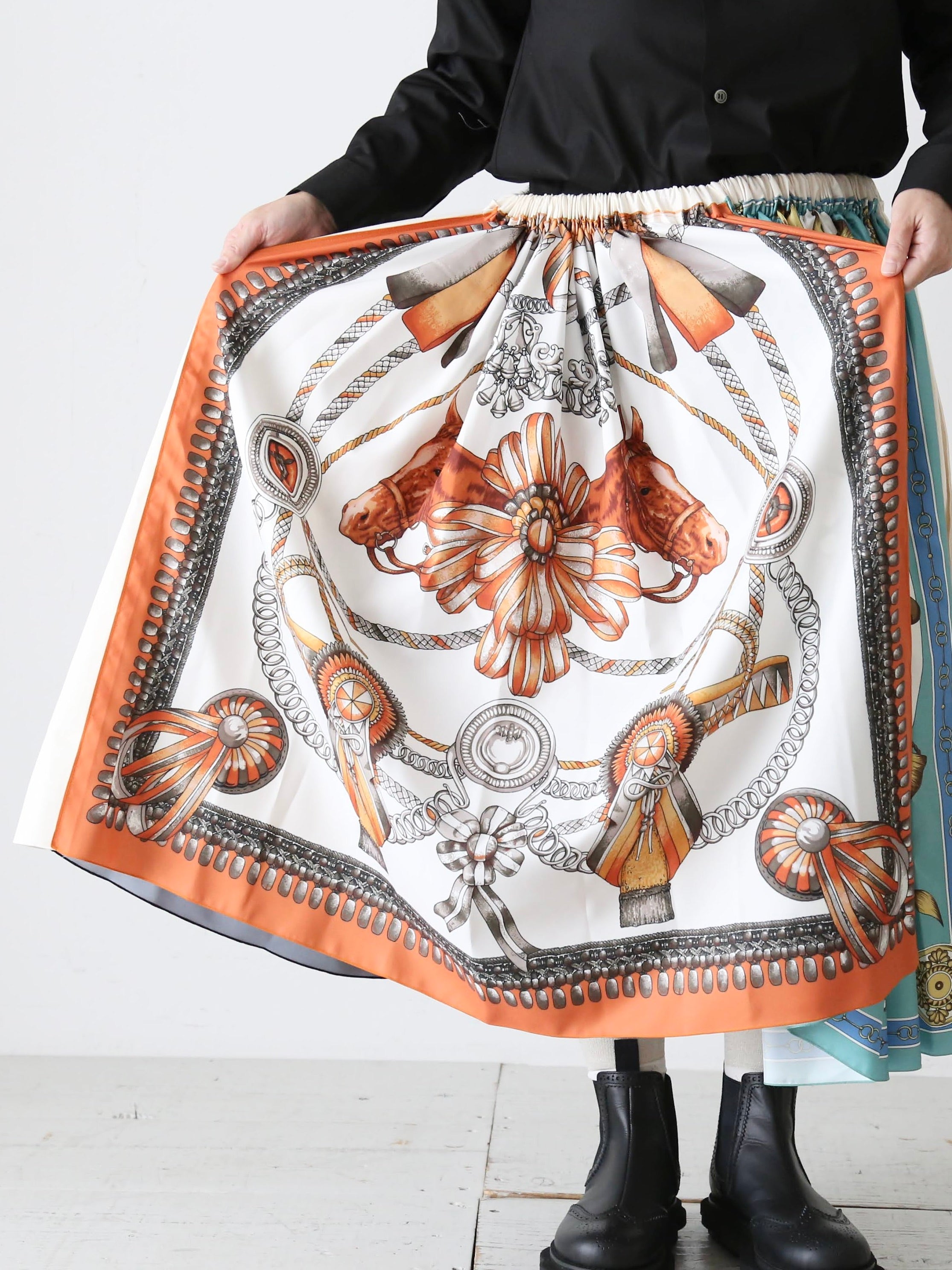 tao エステルスカーフ柄プリントMIXスカートA柄 [TP-S016-051-A]