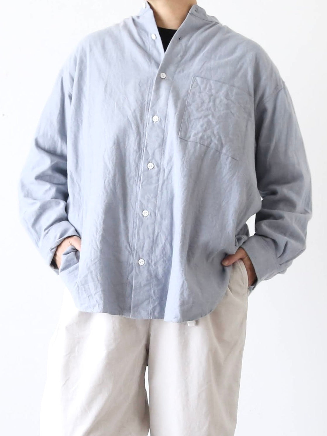 TOUJOURS バンドカラーバックギャザーシャツ [IM43LS03]