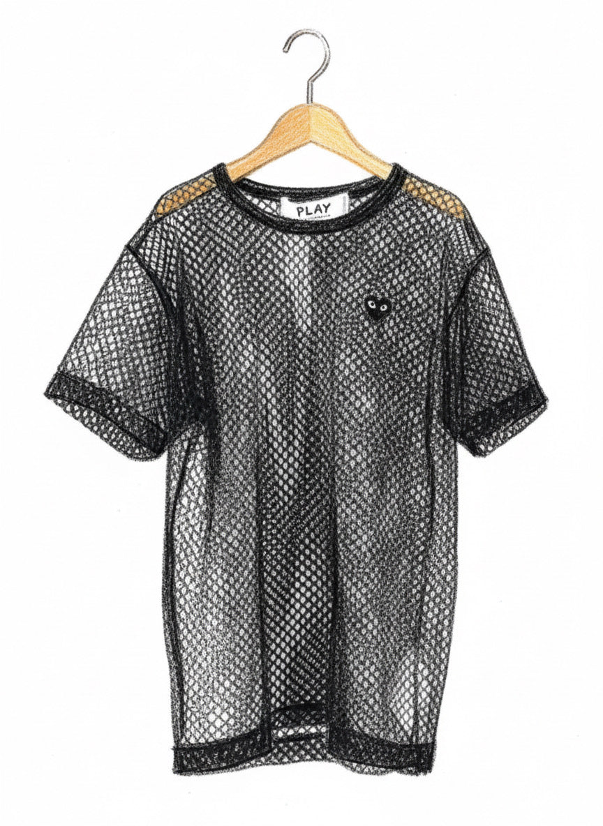 PLAY COMME des GARCONS メッシュTシャツ-ブラック（ブラックハート） [AX-T532-051]