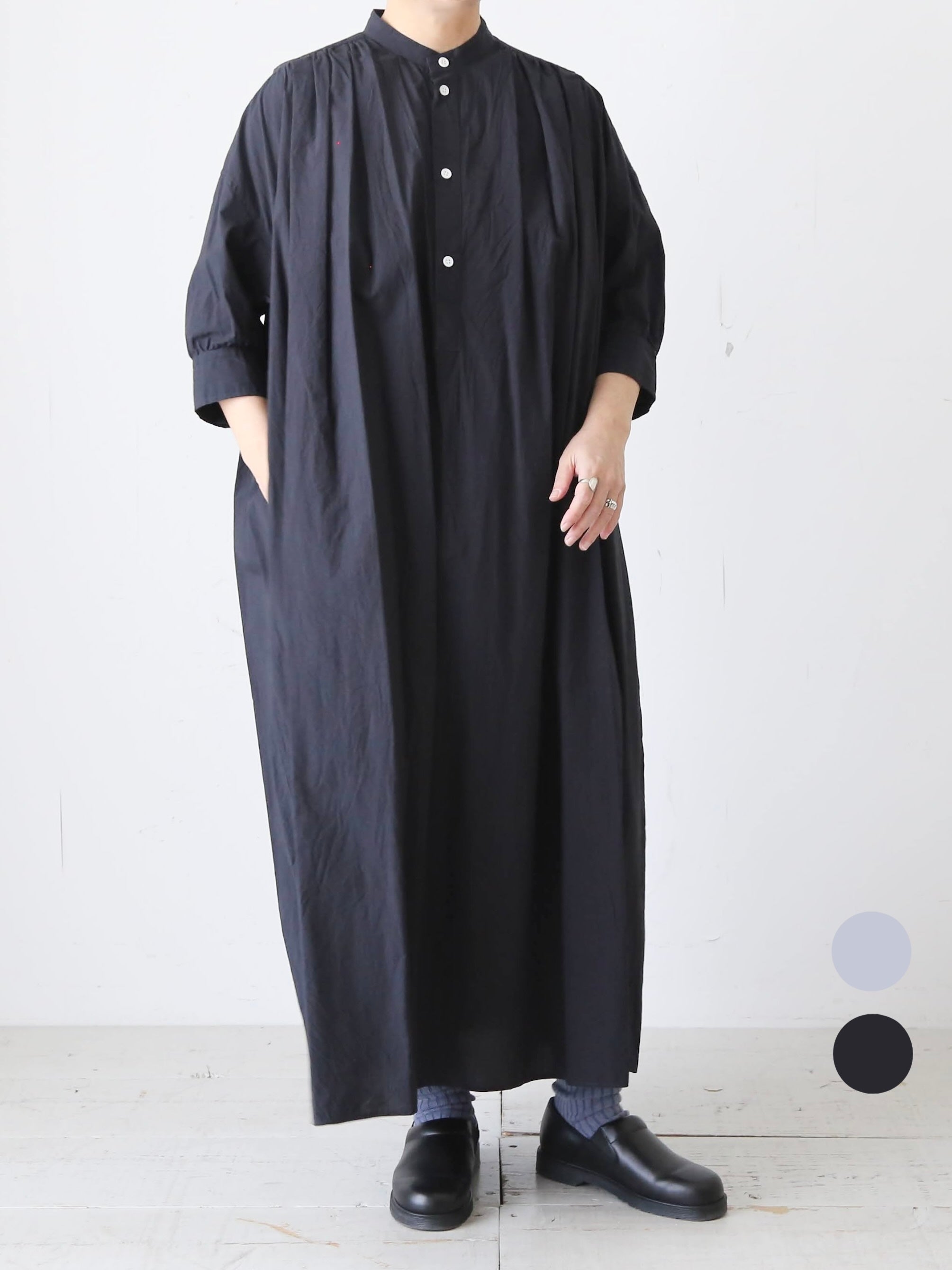TOUJOURS ハーフビショップスリーブ プリーテッドシャツドレス