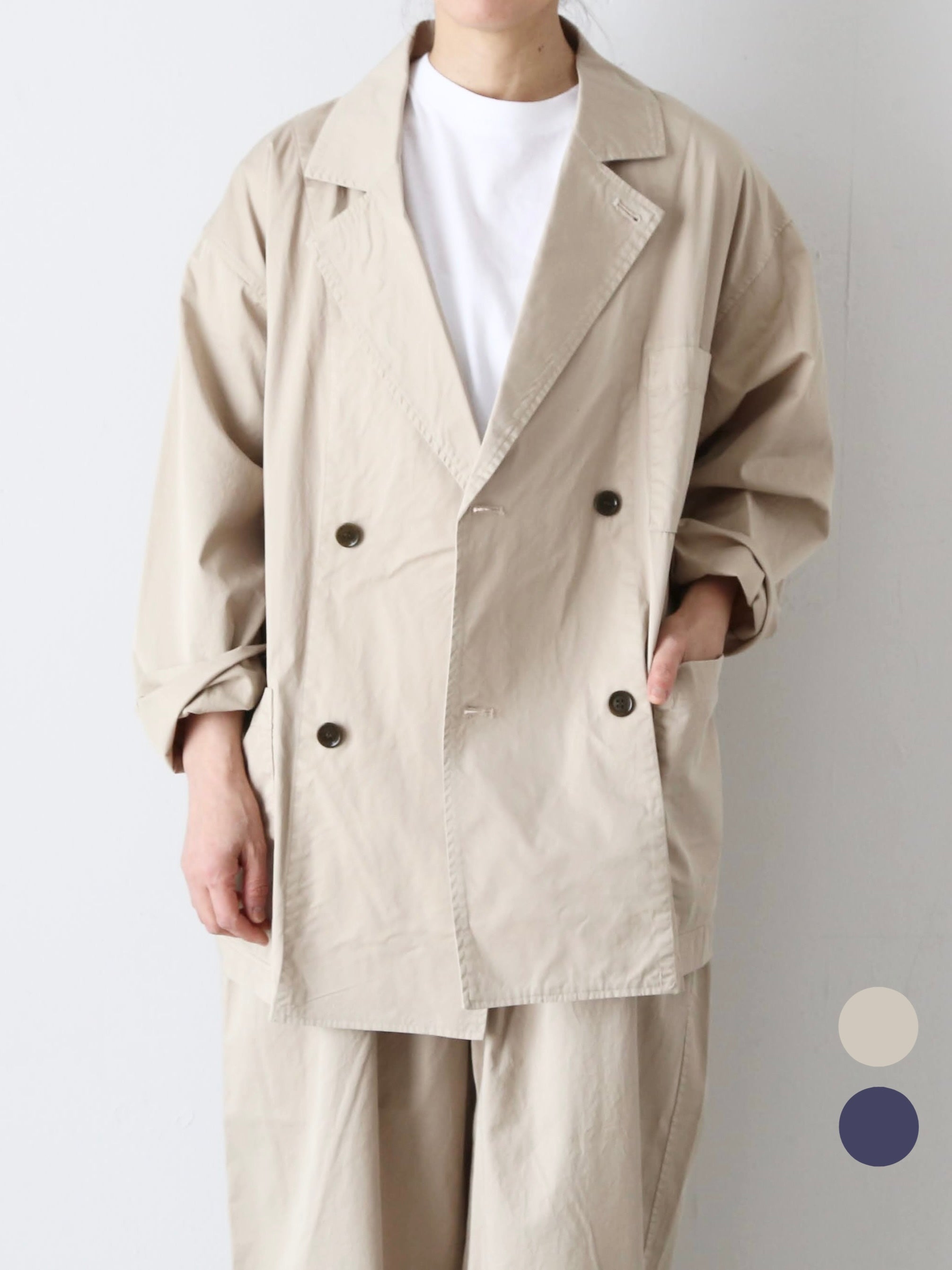 24AW TOUJOURS トゥジュー　ダブルブレストサックジャケット 白 TOUJOURS ダブルブレステッド サックジャケット ガーメントダイ 軽量 2