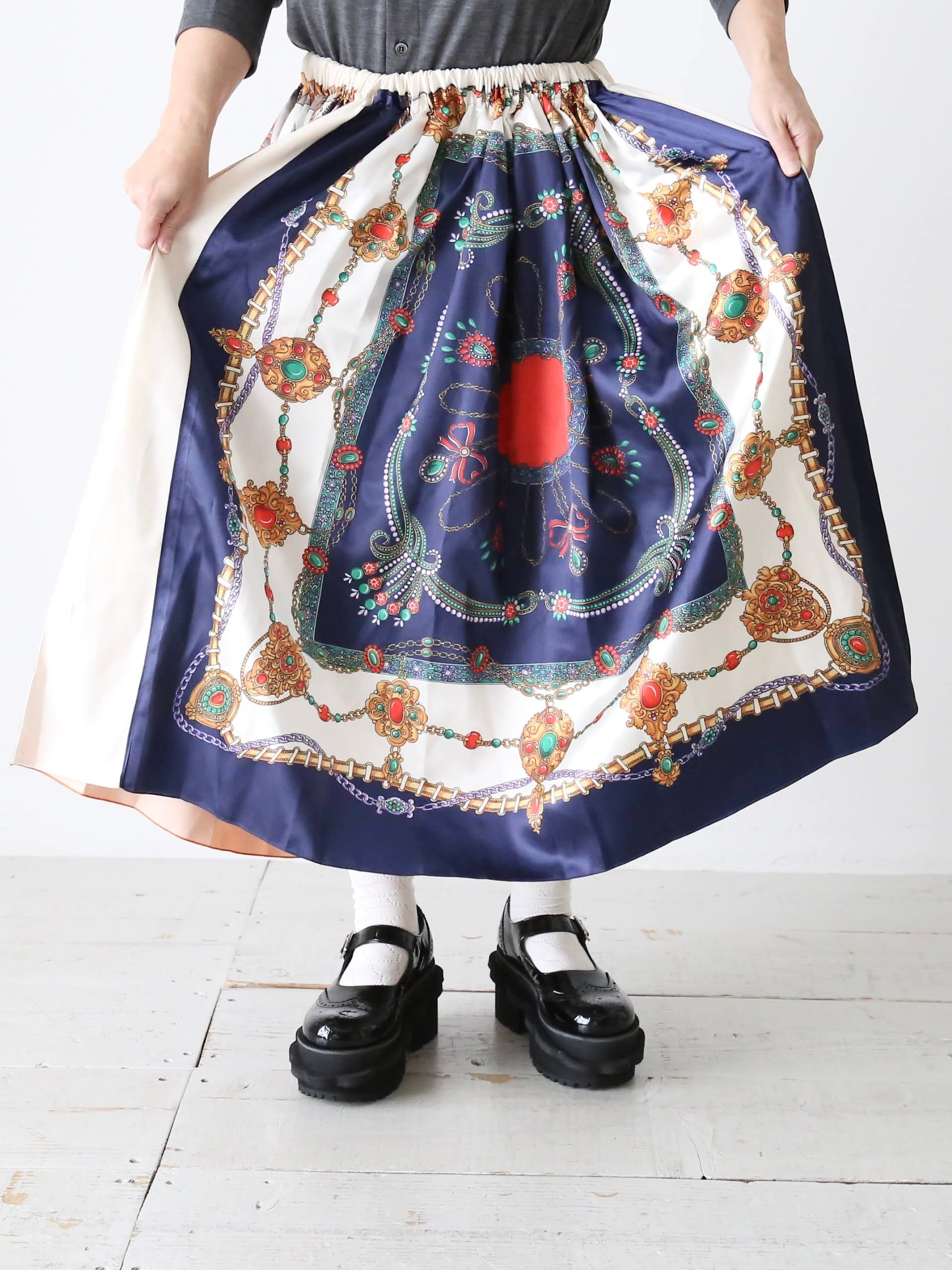 tao エステルスカーフ柄プリントMIXスカートB柄 [TP-S016-051-B]