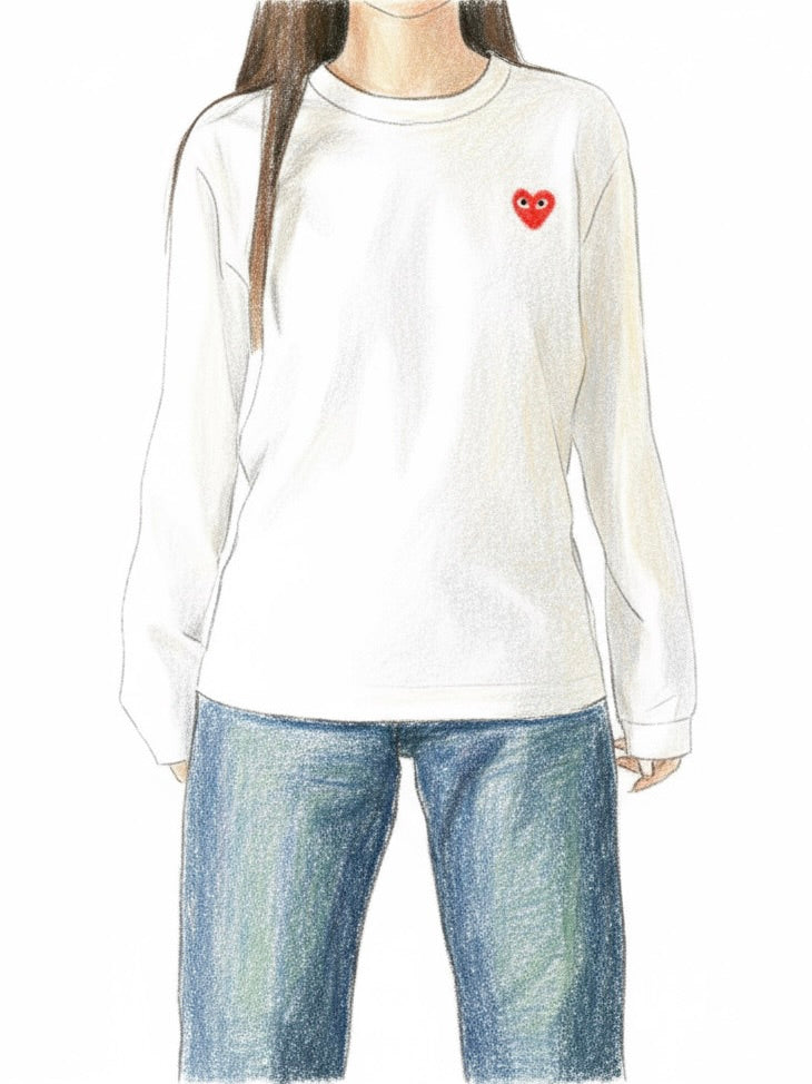 PLAY COMME des GARCONS ロングスリーブTシャツ(ホワイト×レッド) [AX