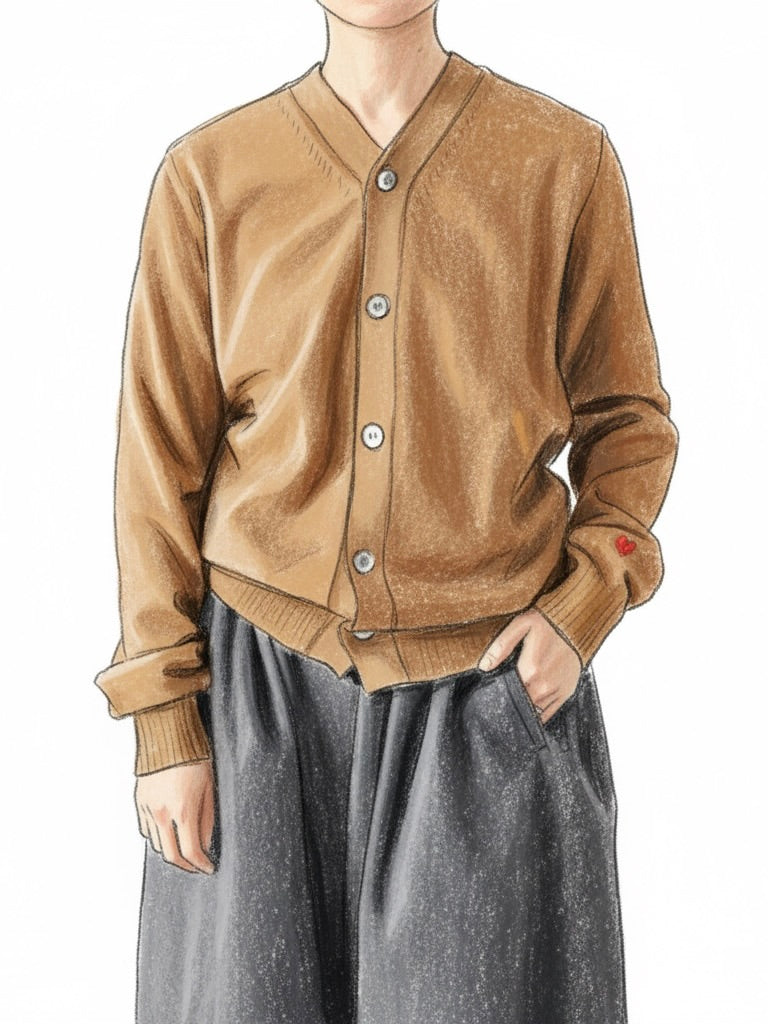 PLAY COMME des GARCONS Vネックカーディガン(スモールレッドハート) [AX-N092-051--CAMEL]