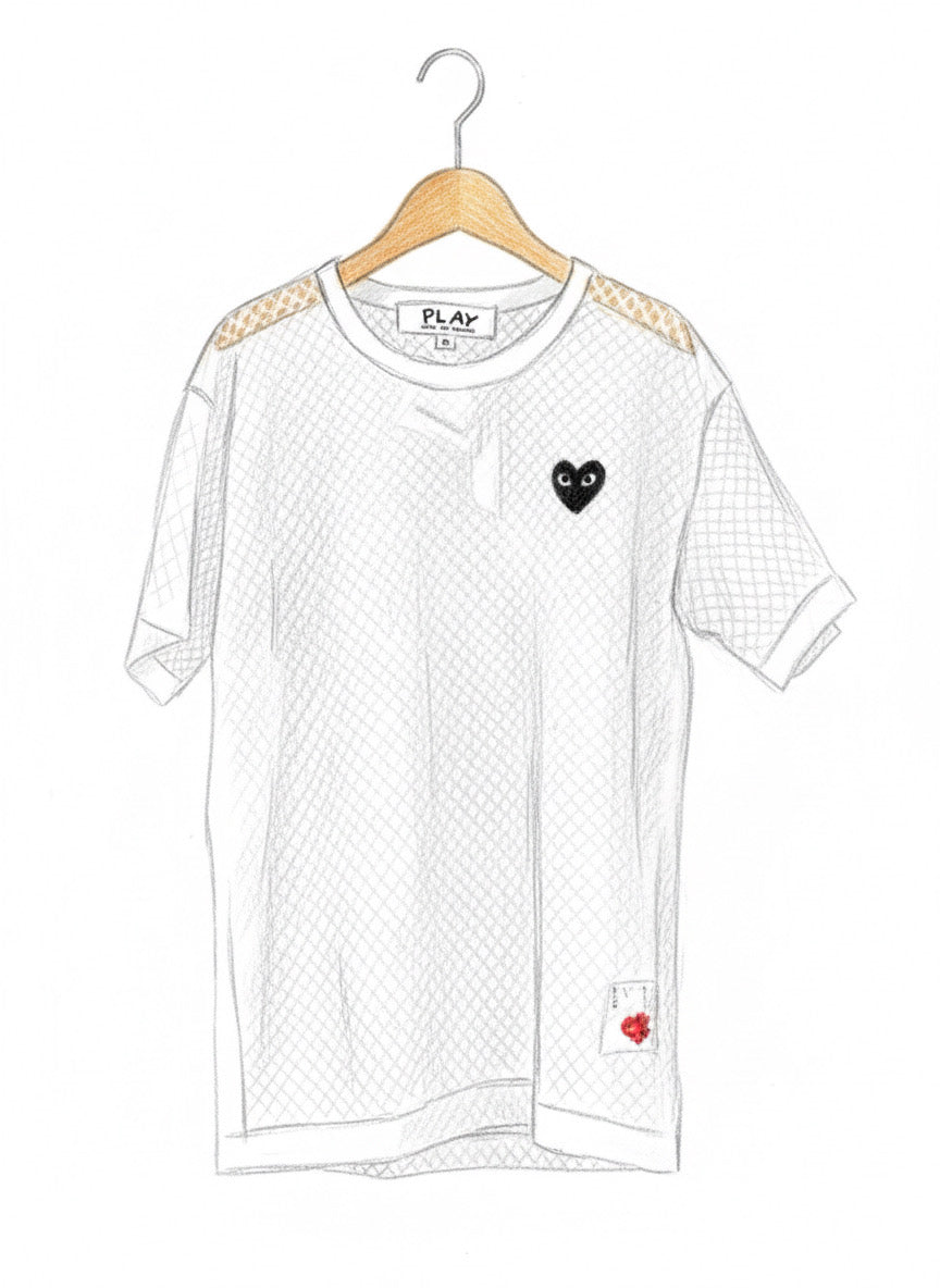 PLAY COMME des GARCONS メッシュTシャツ-ホワイト（ブラックハート） [AX-T532-051]