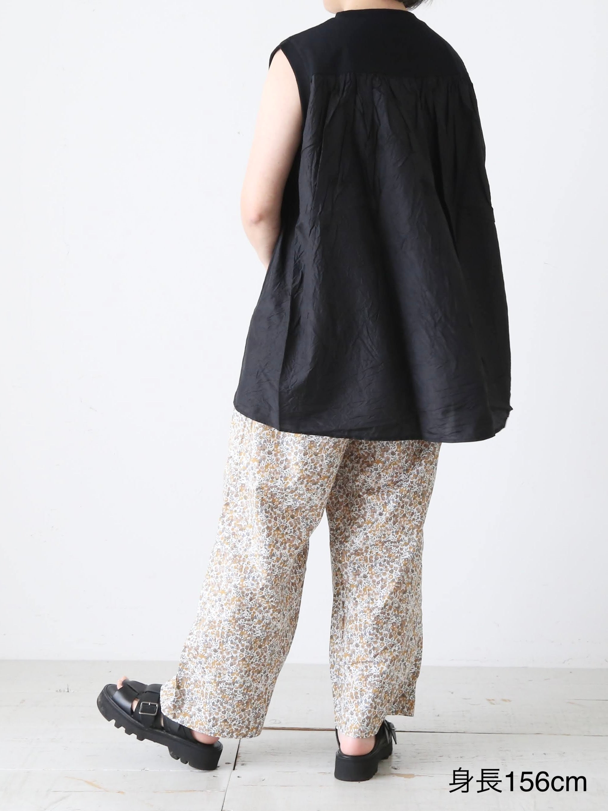 TOUJOURS スリーブレスコンビネーションTシャツ コットン×シルク 