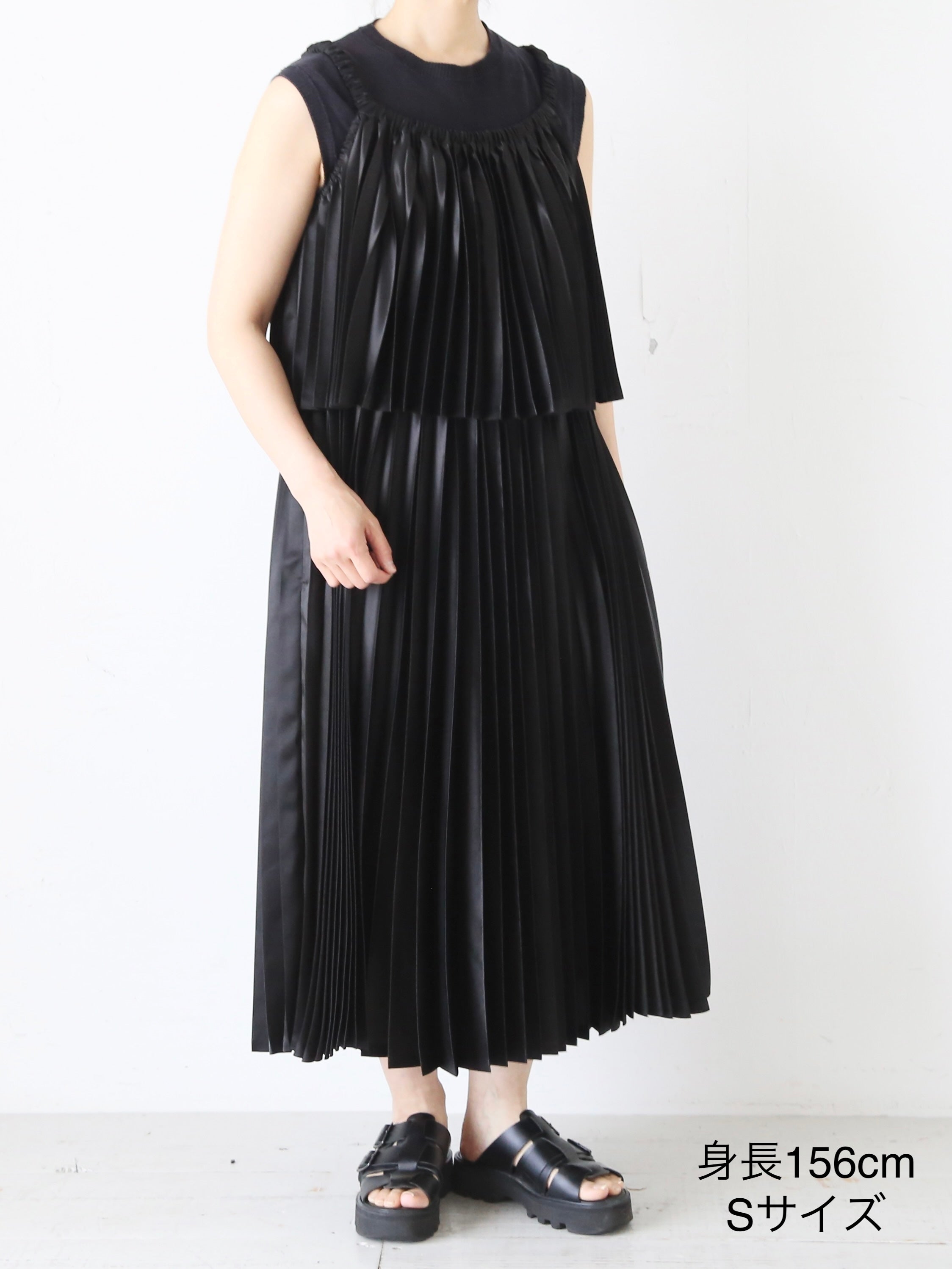 noir kei ninomiya エステルサテン ワンピース ティアード ブラック