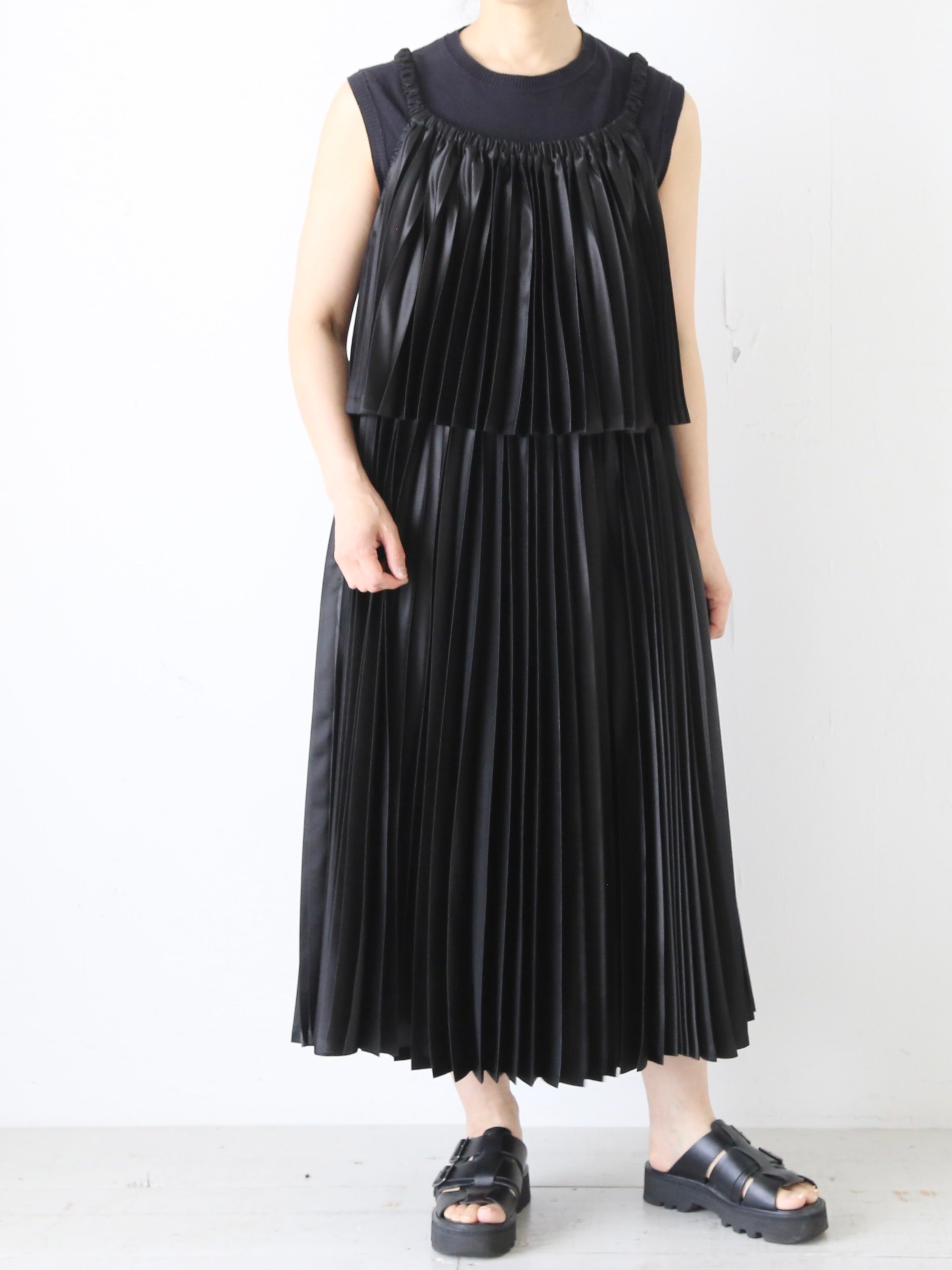 noir kei ninomiya エステルサテン ワンピース ティアード ブラック