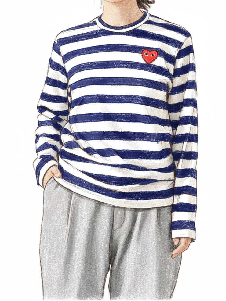 PLAY COMME des GARCONS ロングスリーブボーダーTシャツ (ラインストーン) [AX-T805-051]