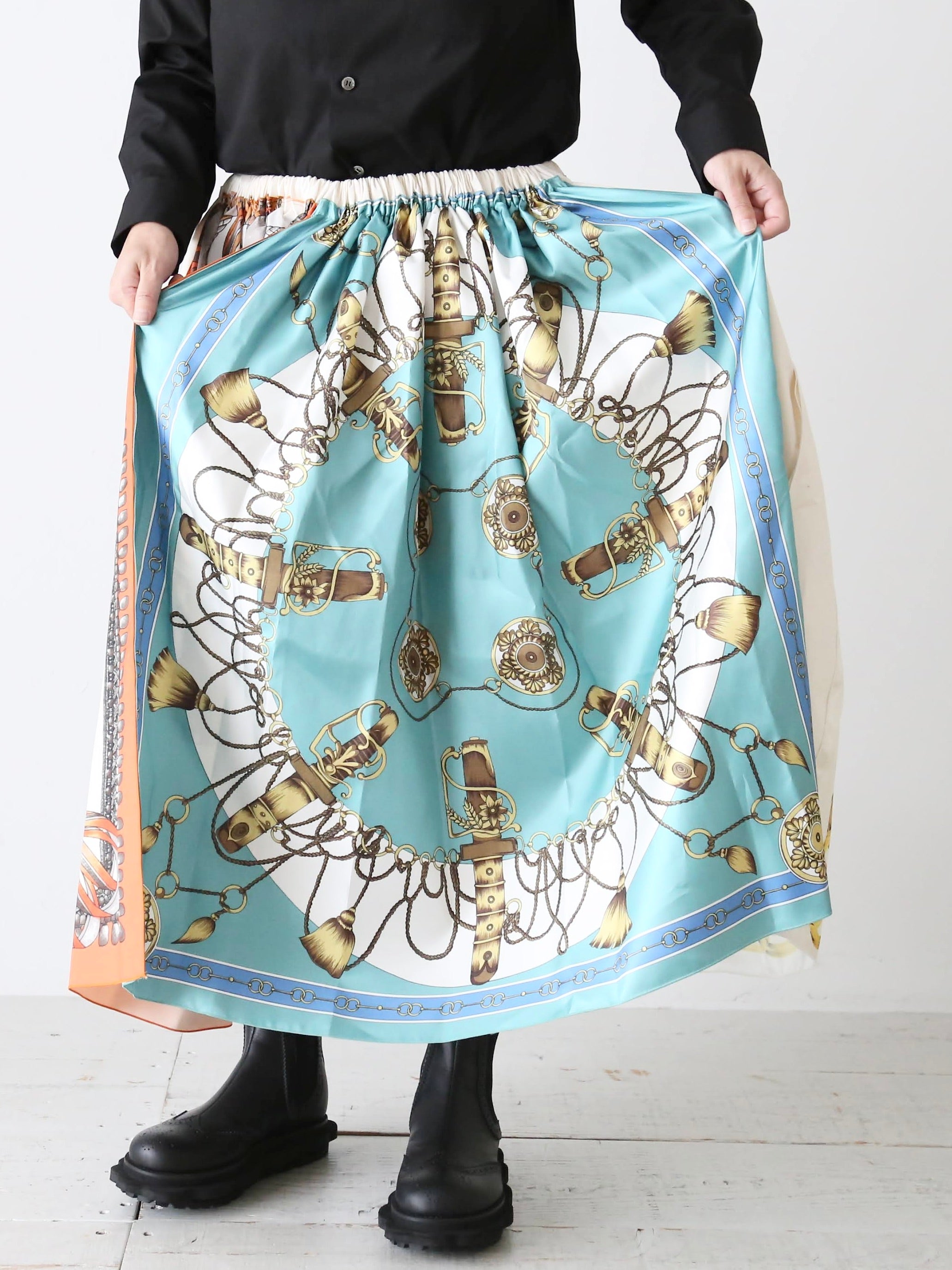 tao エステルスカーフ柄プリントMIXスカートA柄 [TP-S016-051-A]