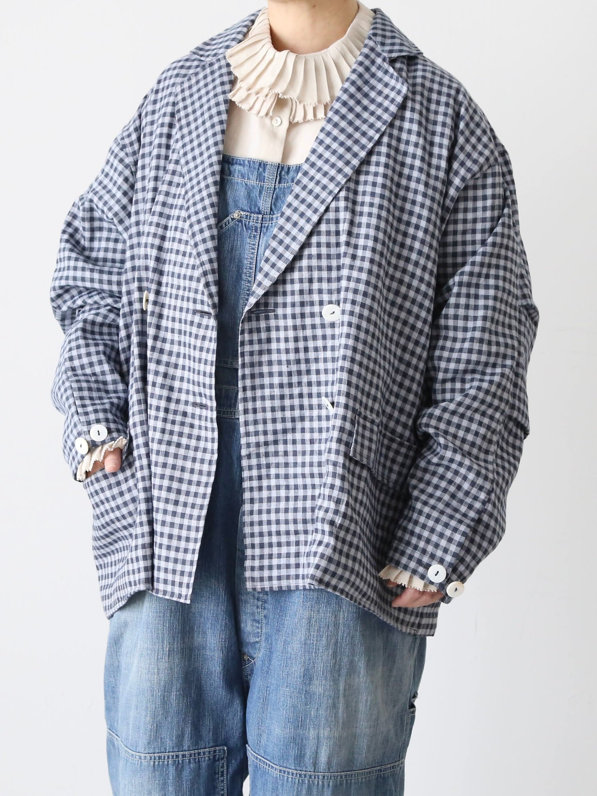 【美品】25SS bunon ブノン　チェック　ジャケット BUNON ブノン インド手紡ぎカディ 手刺繍 ギンガムオーバージャケット