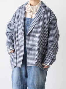 (新品・未使用)BUNON (ブノン)ギンガムオーバージャケット BUNON ブノン インド手紡ぎカディ 手刺繍 ギンガムオーバージャケット