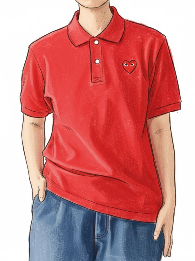 PLAY COMME des GARCONS ポロシャツ(レッド×レッドハート) [AX-T006-051]