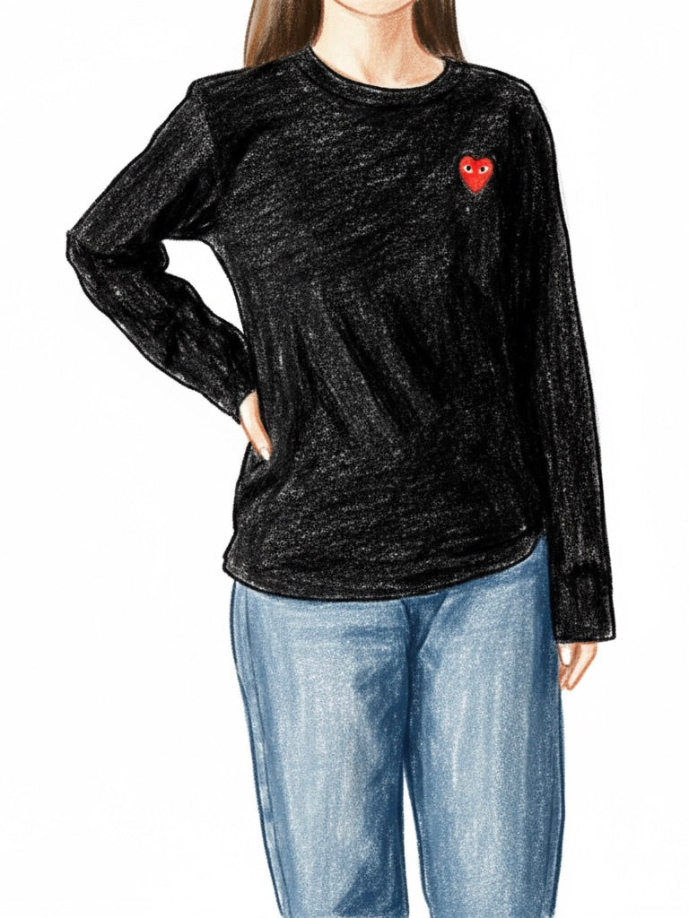 PLAY COMME DES GARÇONSブラックロングスリーブTシャツ XL PLAY COMME des GARCONS ロングスリーブTシャツ(ブラック×レッド) [AX