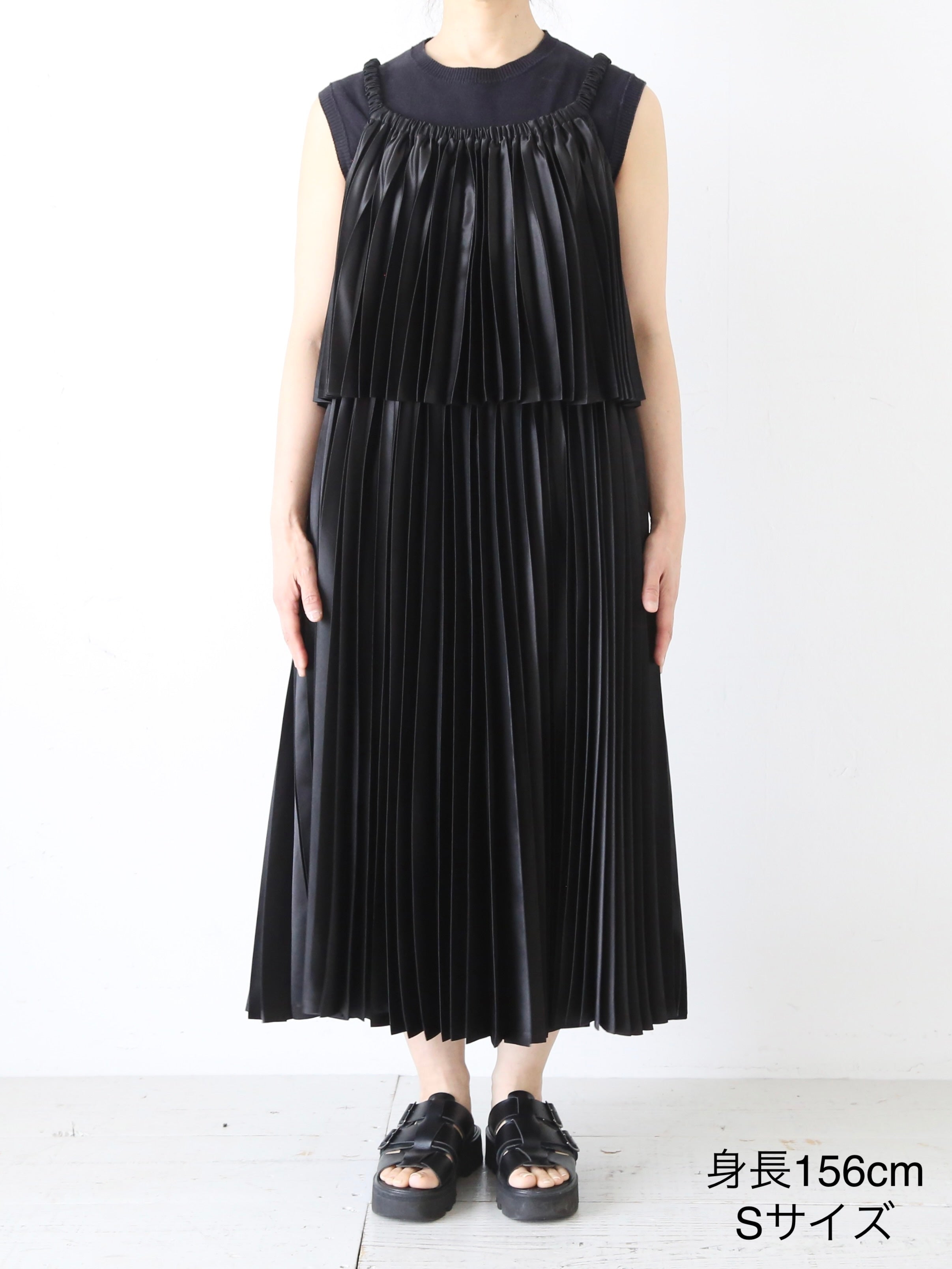 noir kei ninomiya エステルサテン ワンピース ティアード ブラック