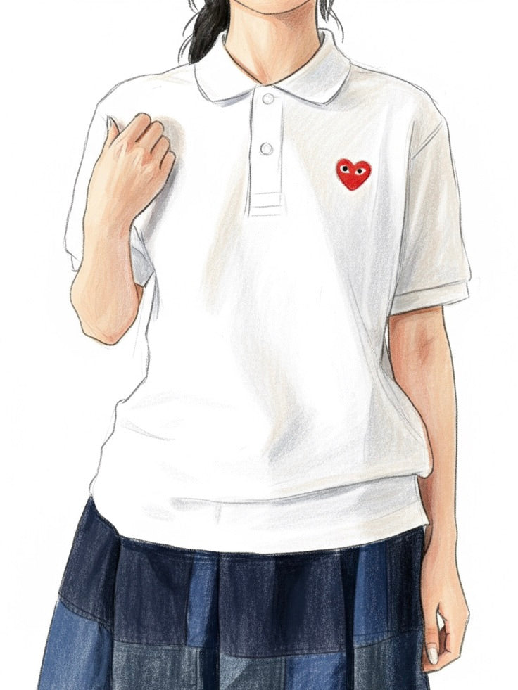 PLAY COMME des GARCONS ポロシャツ(ホワイト×レッドハート) [AX-T006-051]