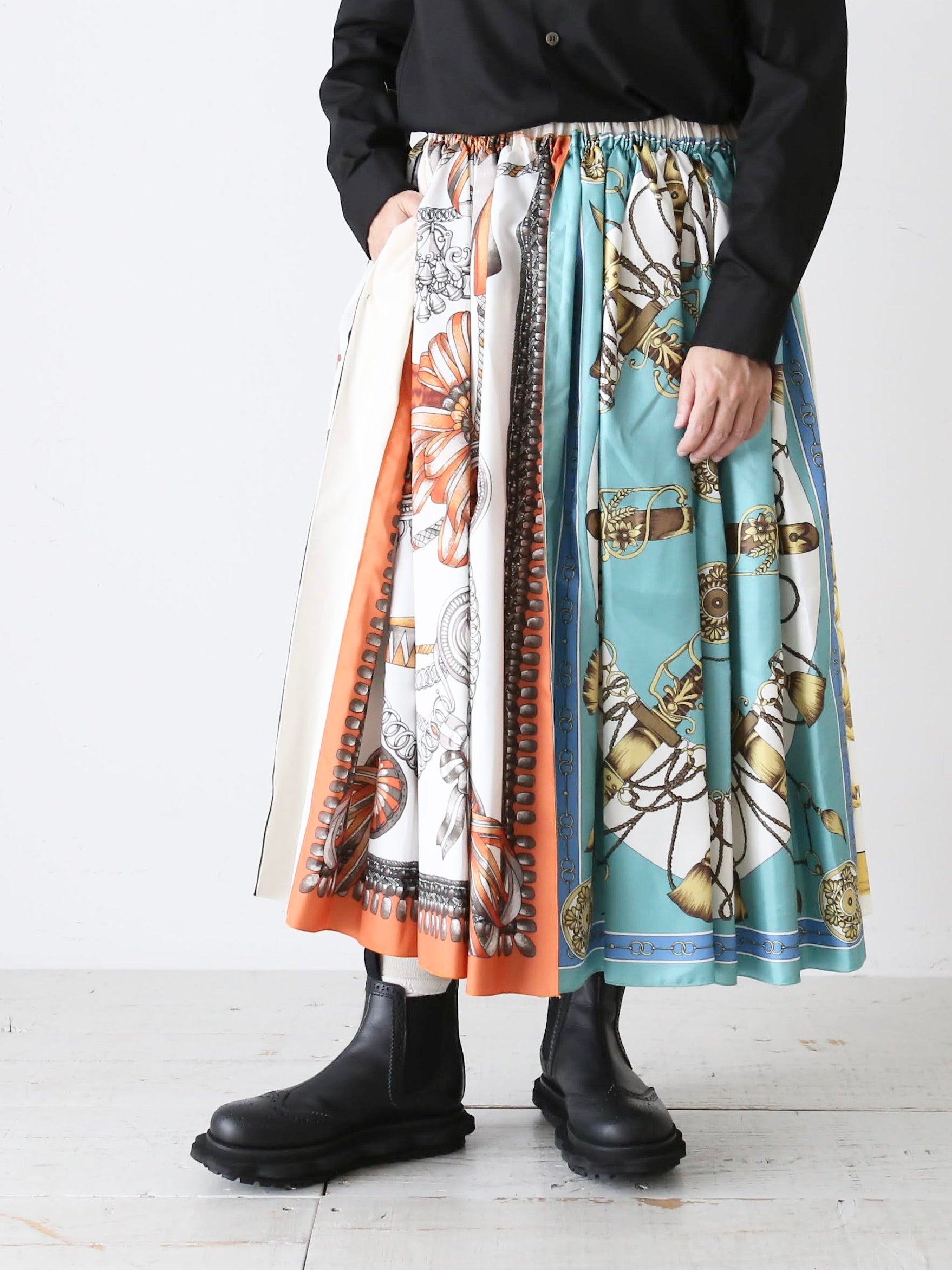 tao エステルスカーフ柄プリントMIXスカートA柄 [TP-S016-051-A]