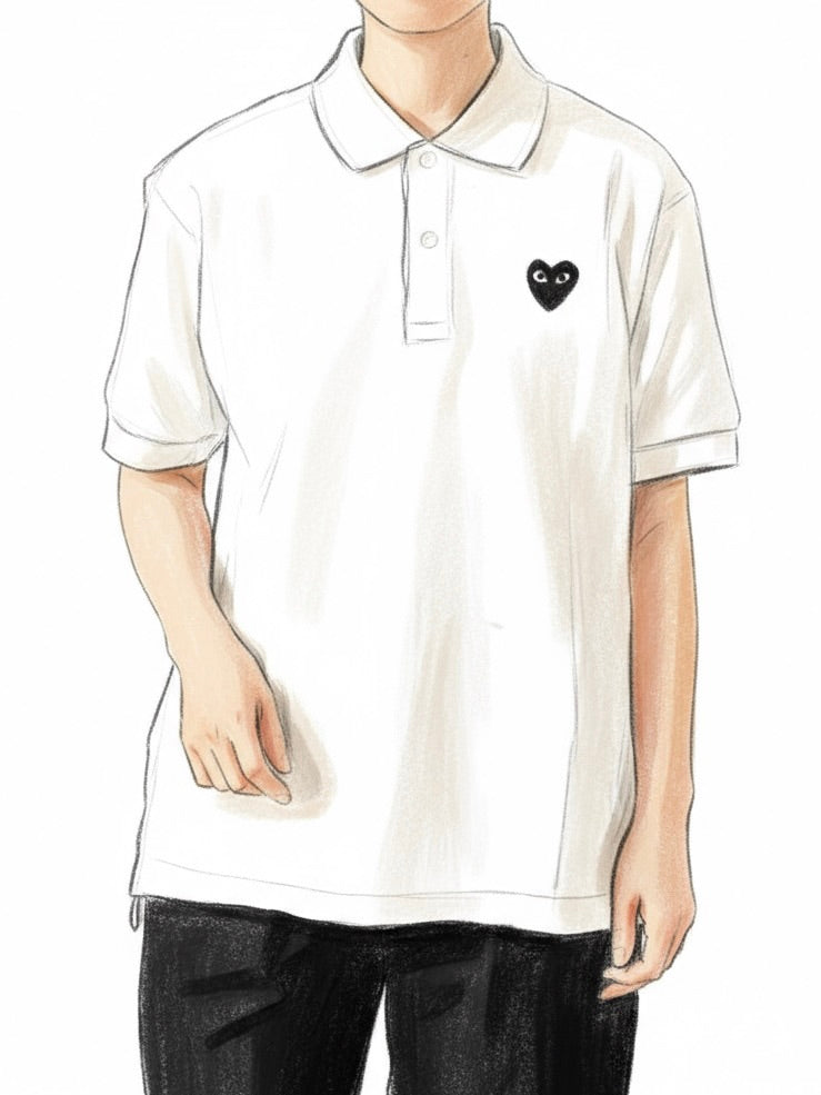 PLAY COMME des GARCONS ポロシャツ(ホワイト×ブラックハート) [AX-T066-051]