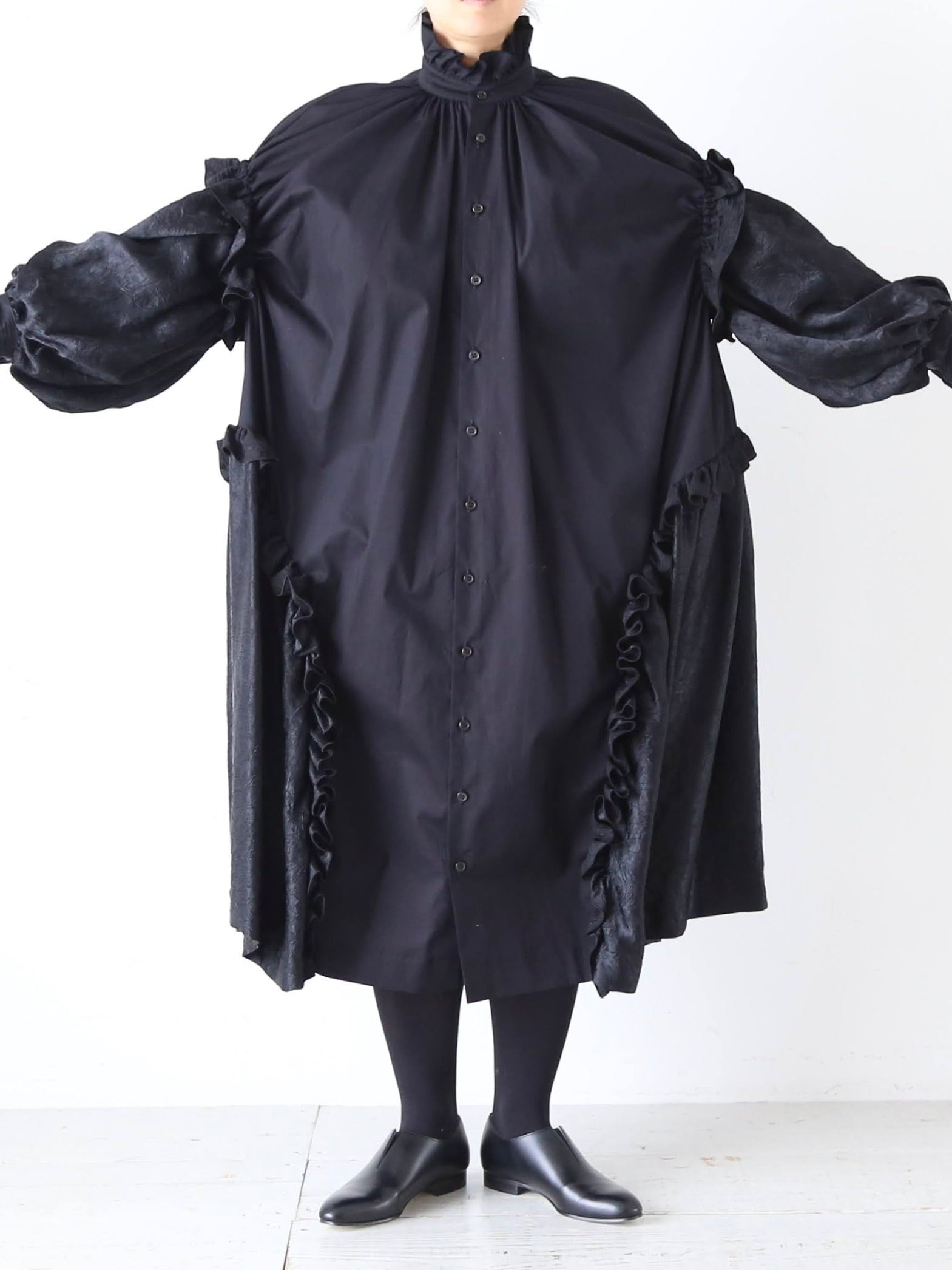 noir kei ninomiya 綿ブロード×アセテートサテンワンピース [3P-O008-051]