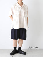 Load image into Gallery viewer, TOUJOURS Pure Silk Open-Collar Short-Sleeve Frill Shirt [MM42GS01]

