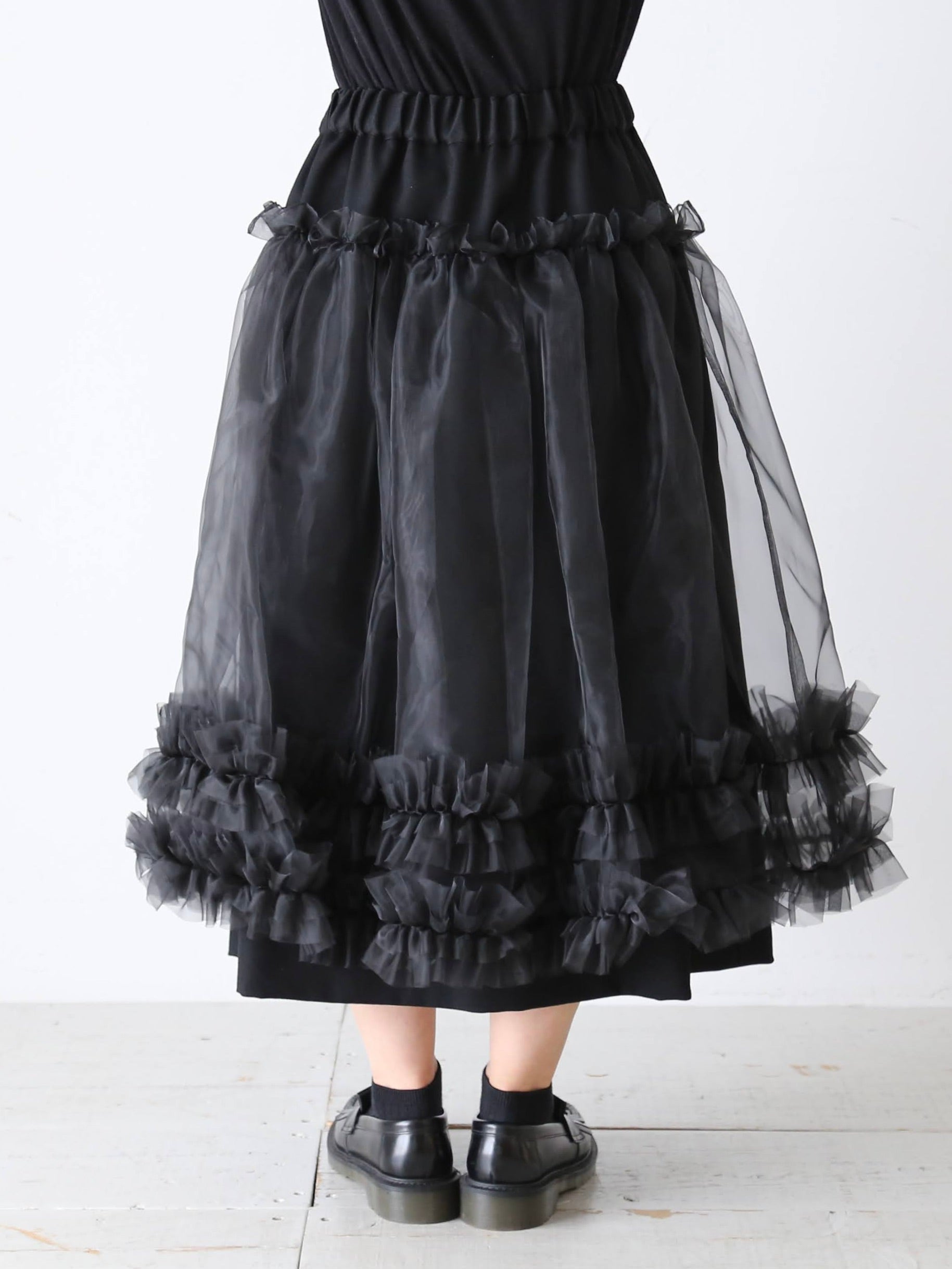 noir kei ninomiya ウールギャバジン×エステルオーガンジースカート [3P-S001-051]