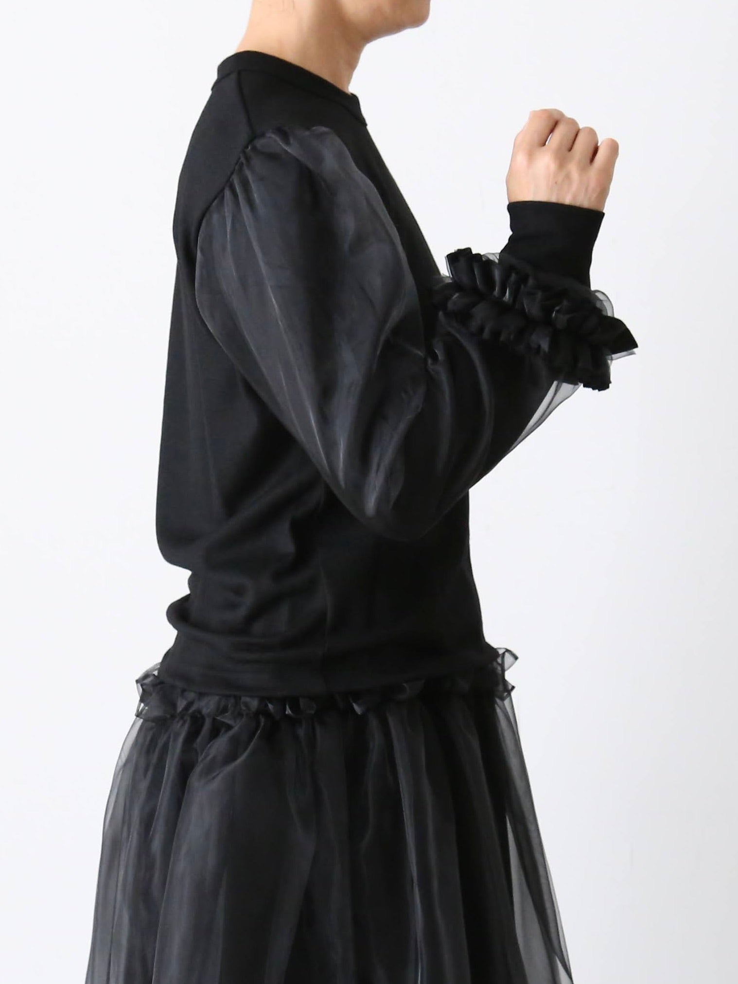 noir kei ninomiya ウール天竺×エステルオーガンジートップス