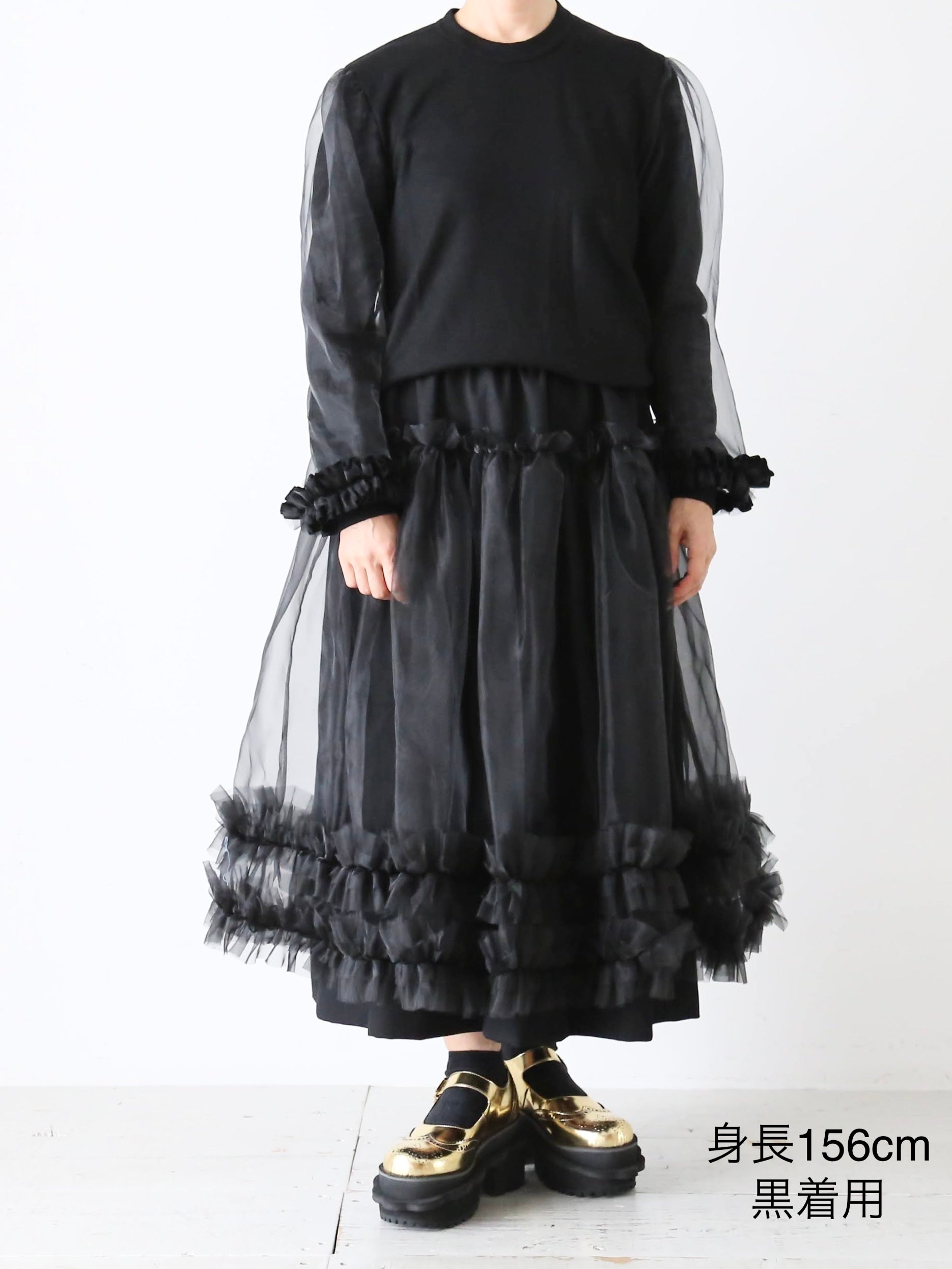 noir kei ninomiya ウール天竺×エステルオーガンジートップス [3P-T006-051]