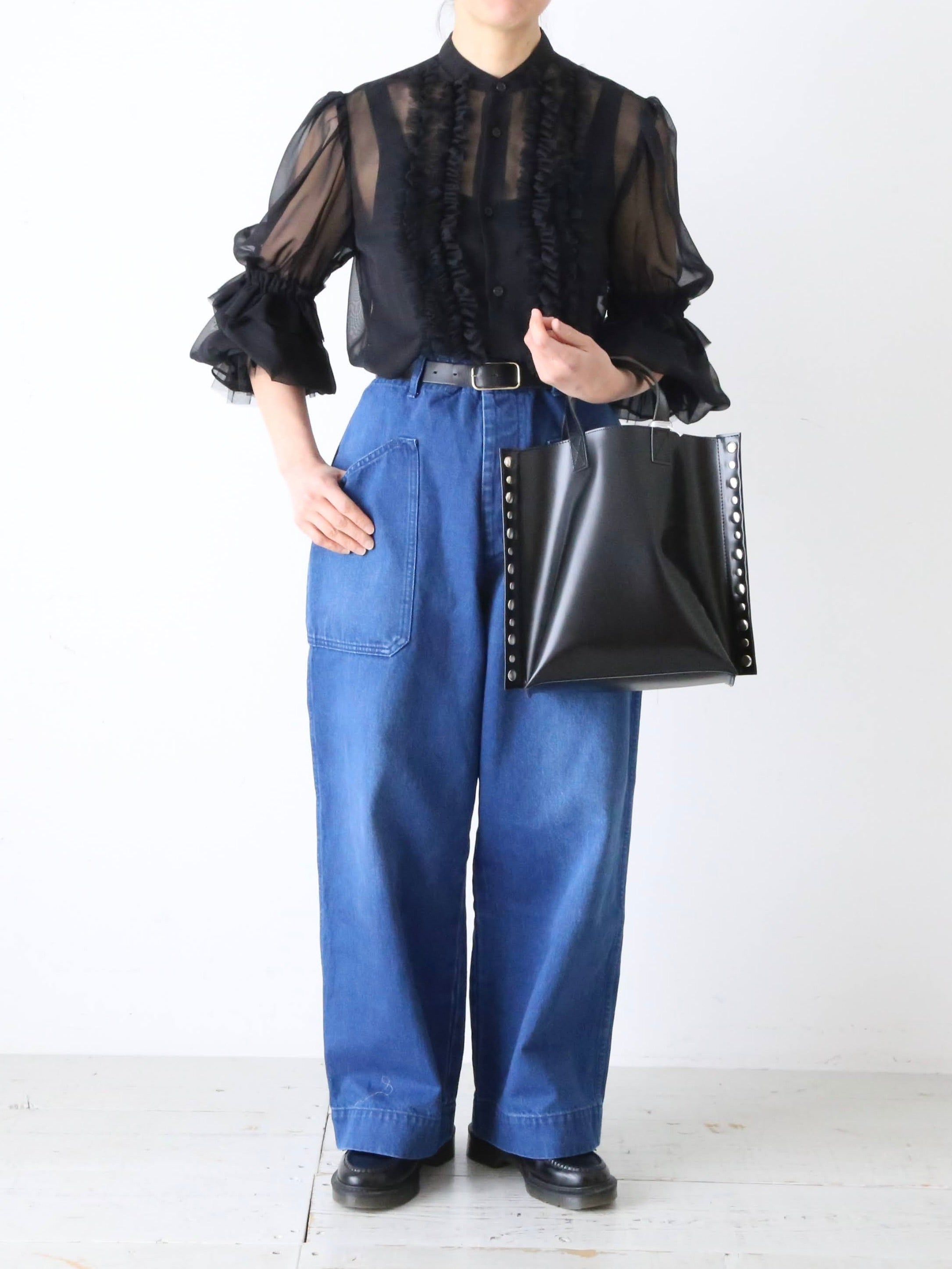 noir kei ninomiya エステルジョーゼット ブラウス フリル 透け感 – CREER