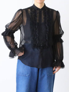 noir kei ninomiya エステルジョーゼット ブラウス フリル 透け感 – CREER
