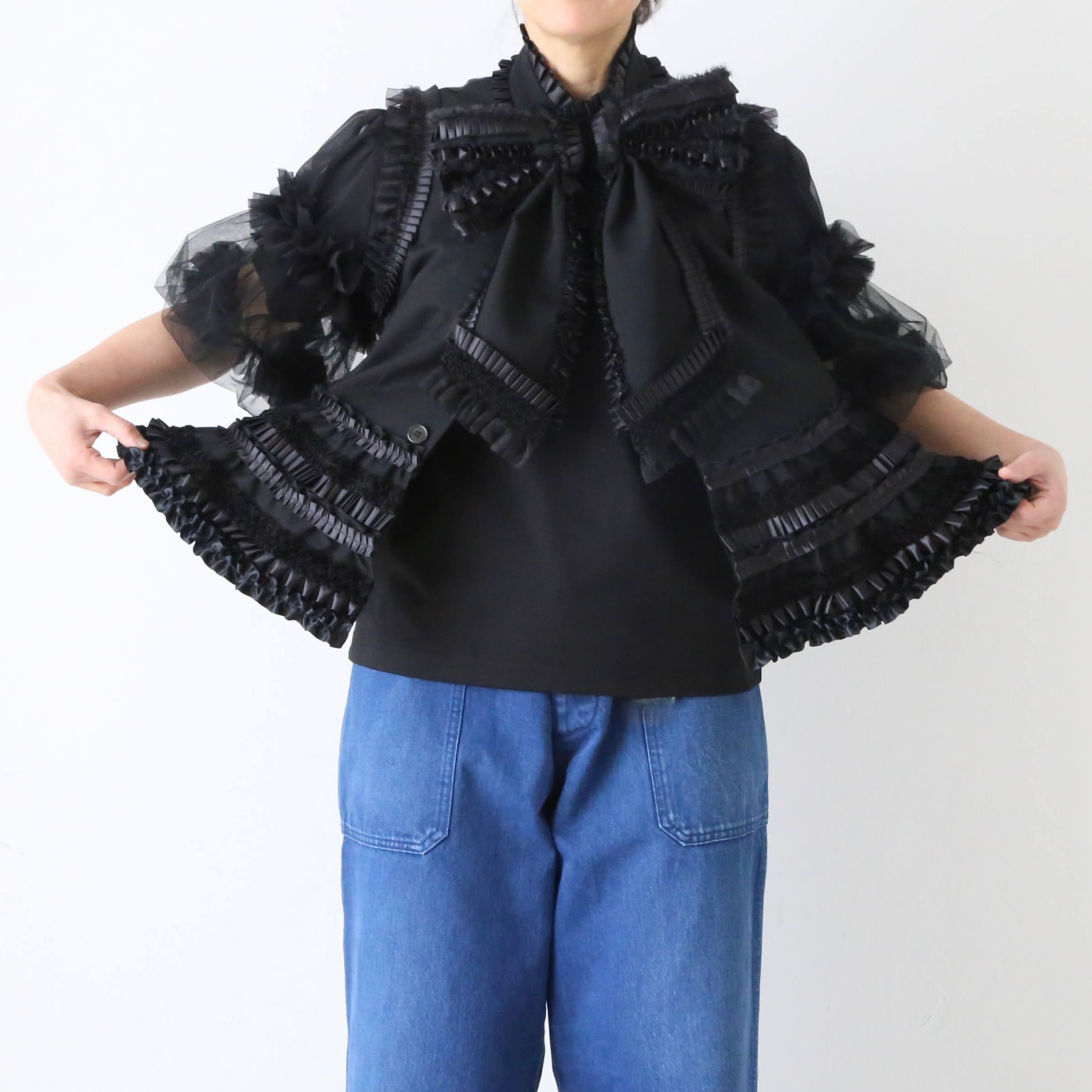noir kei ninomiya つけ袖 noir kei ninomiya ウールオックス ベスト 胸元リボン 手仕事タック