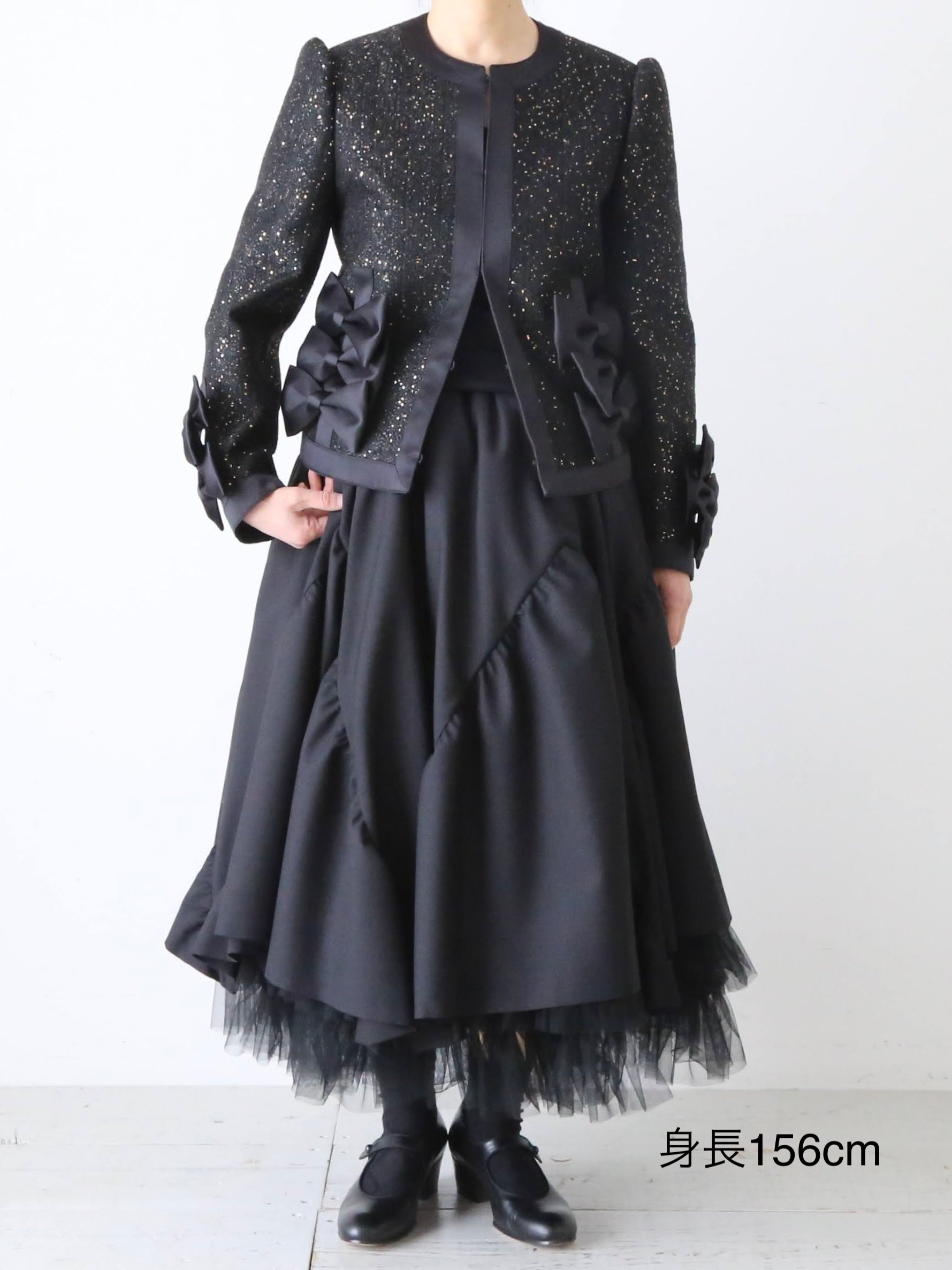 noir kei ninomiya スパンコール ツイード×エステルサテン ジャケット