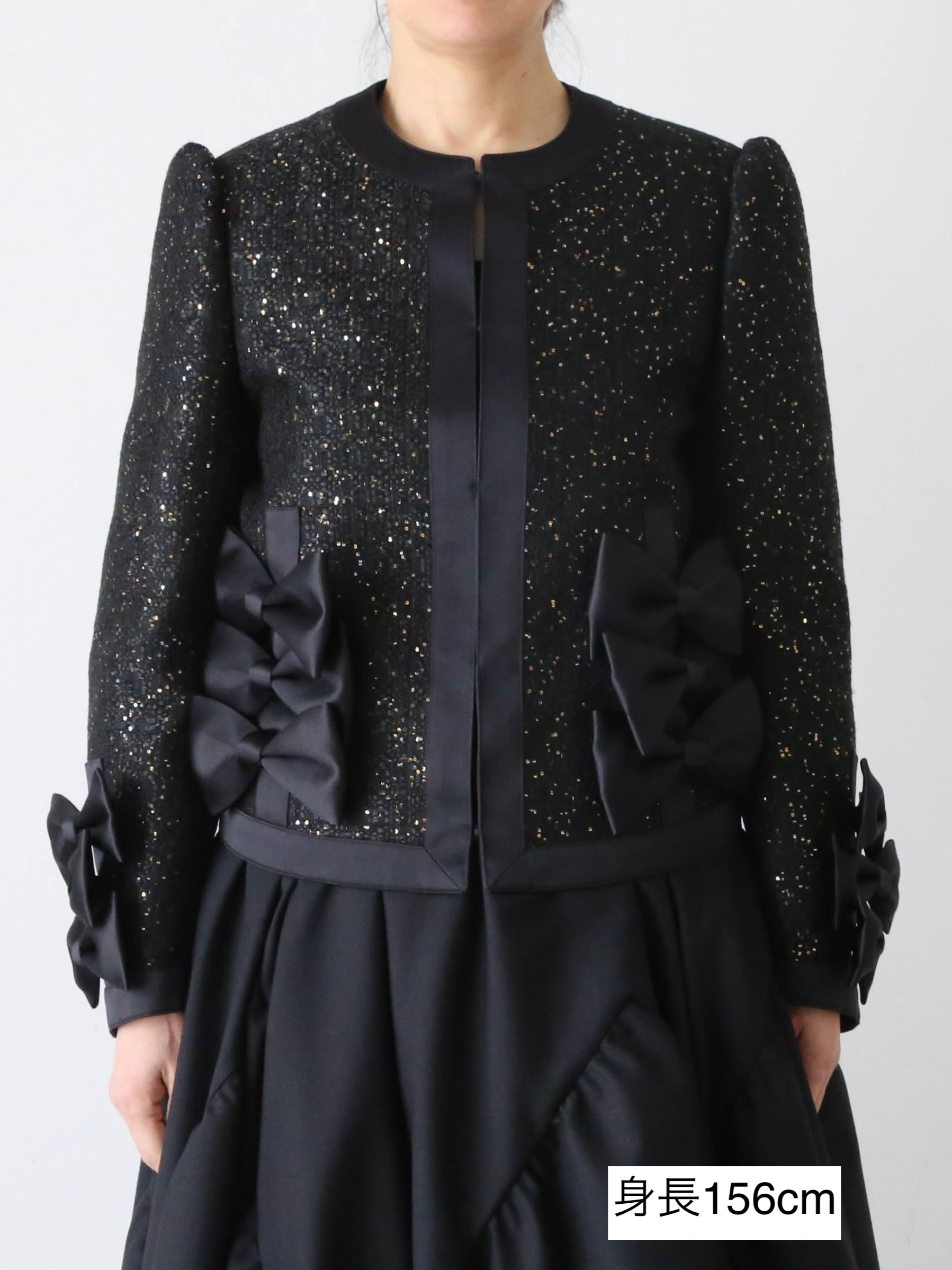 noir kei ninomiya スパンコール ツイード×エステルサテン ジャケット